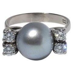 Vintage 18K Gold, Tahitian Pearl and Diamond Ring by Suzanne Färnert