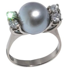 Vintage 18K Gold, Tahitian Pearl and Diamond Ring by Suzanne Färnert
