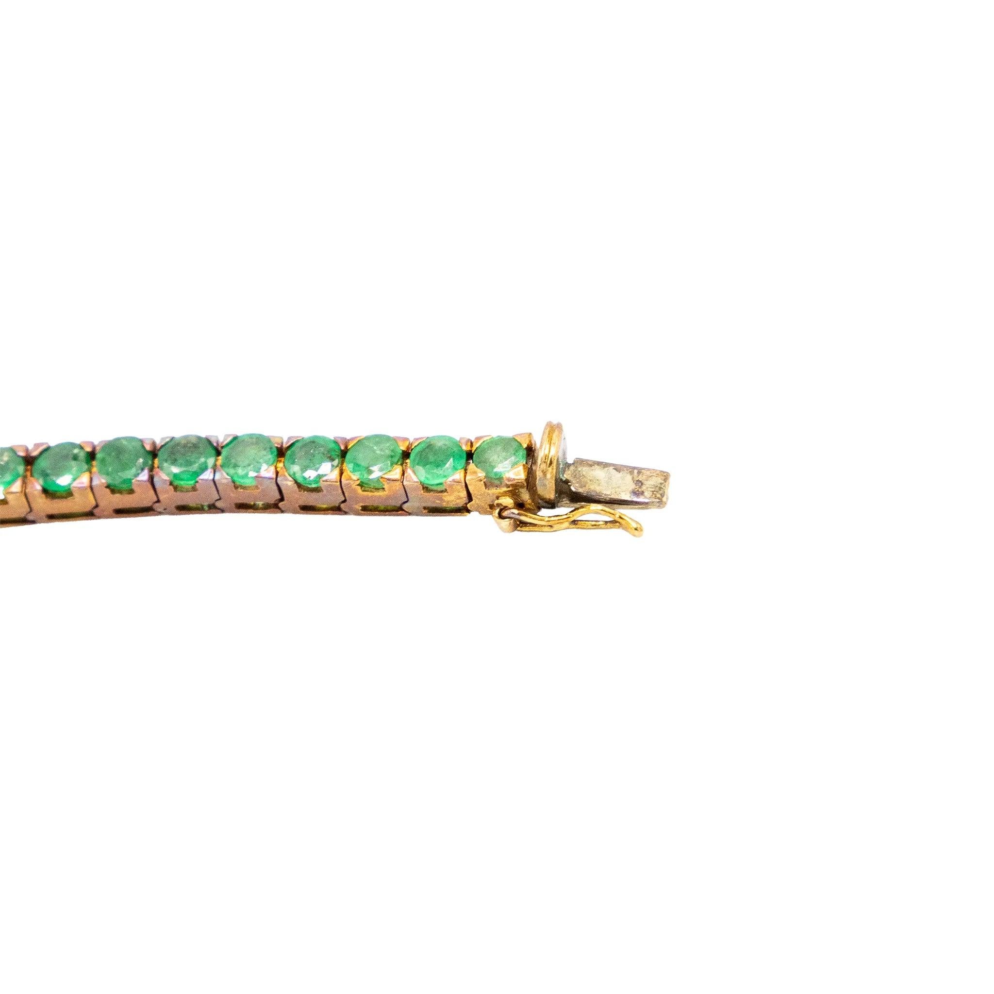 Pulsera de tenis vintage de oro de 18 quilates con 41 esmeraldas naturales - Años 80 en venta 6