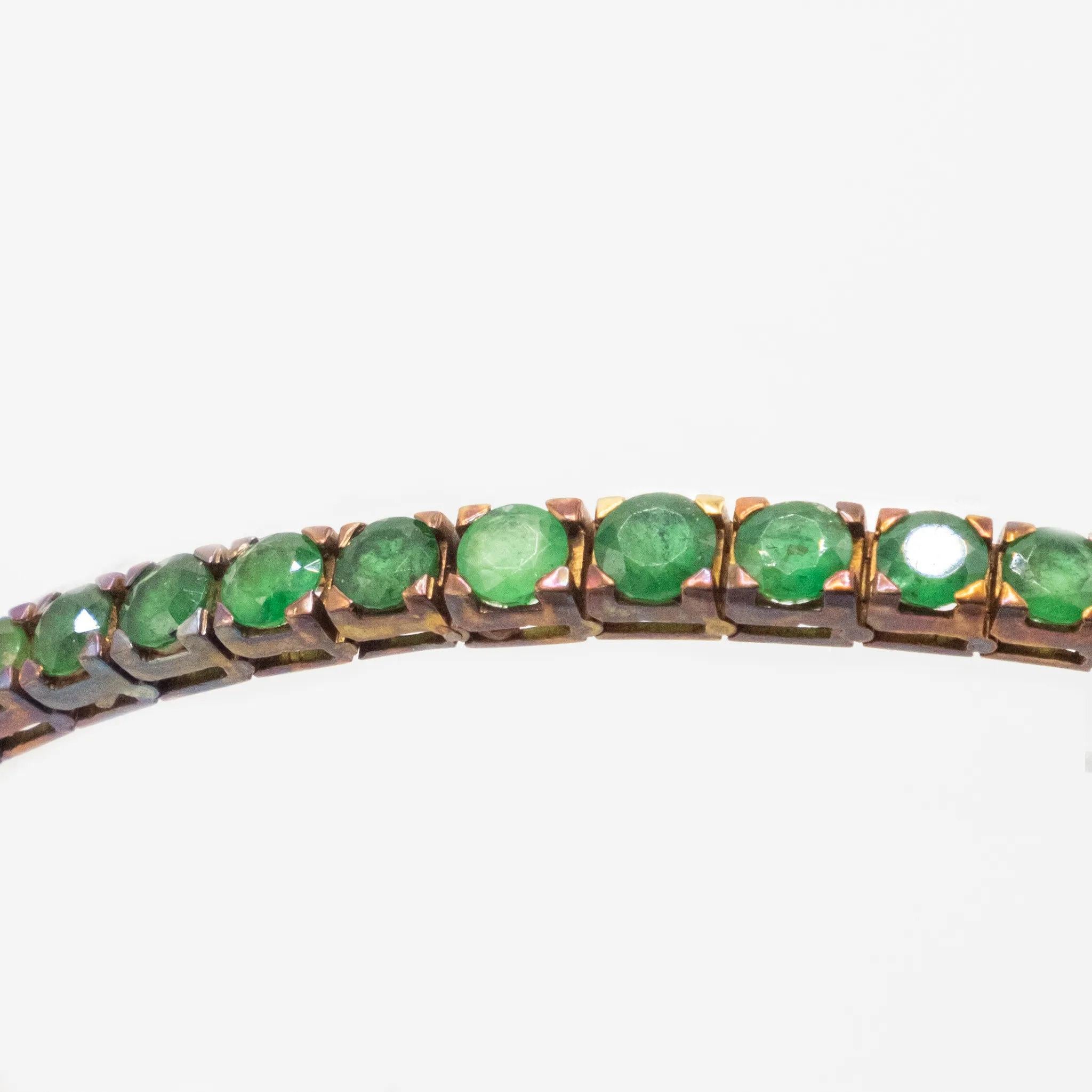 Bracciale da tennis d'epoca in oro 18 carati con 41 smeraldi naturali - anni '80 in vendita 9