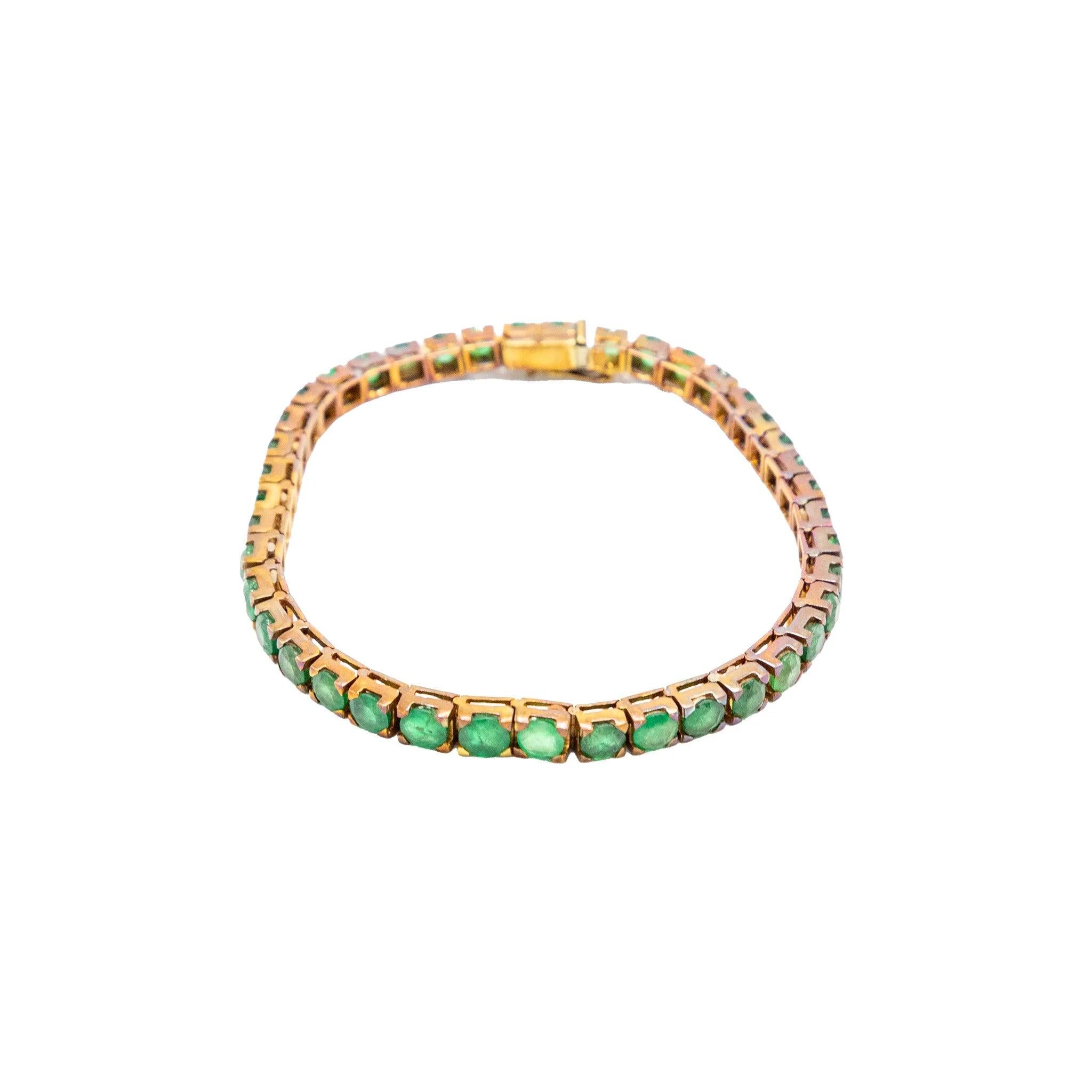 Pulsera de tenis vintage de oro de 18 quilates con 41 esmeraldas naturales - Años 80 en Bastante bueno estado para la venta en Milano, IT