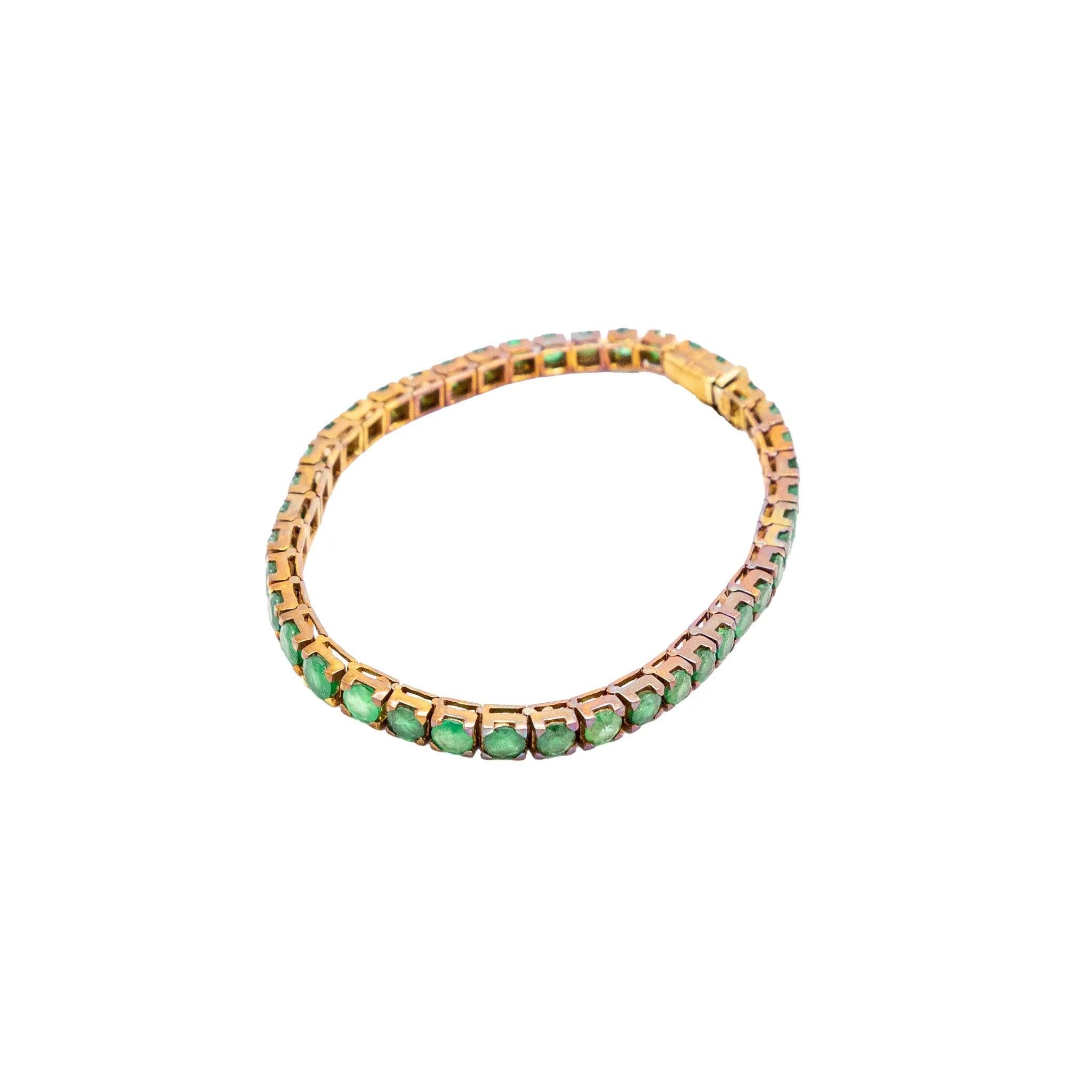 De las mujeres Pulsera de tenis vintage de oro de 18 quilates con 41 esmeraldas naturales - Años 80 en venta