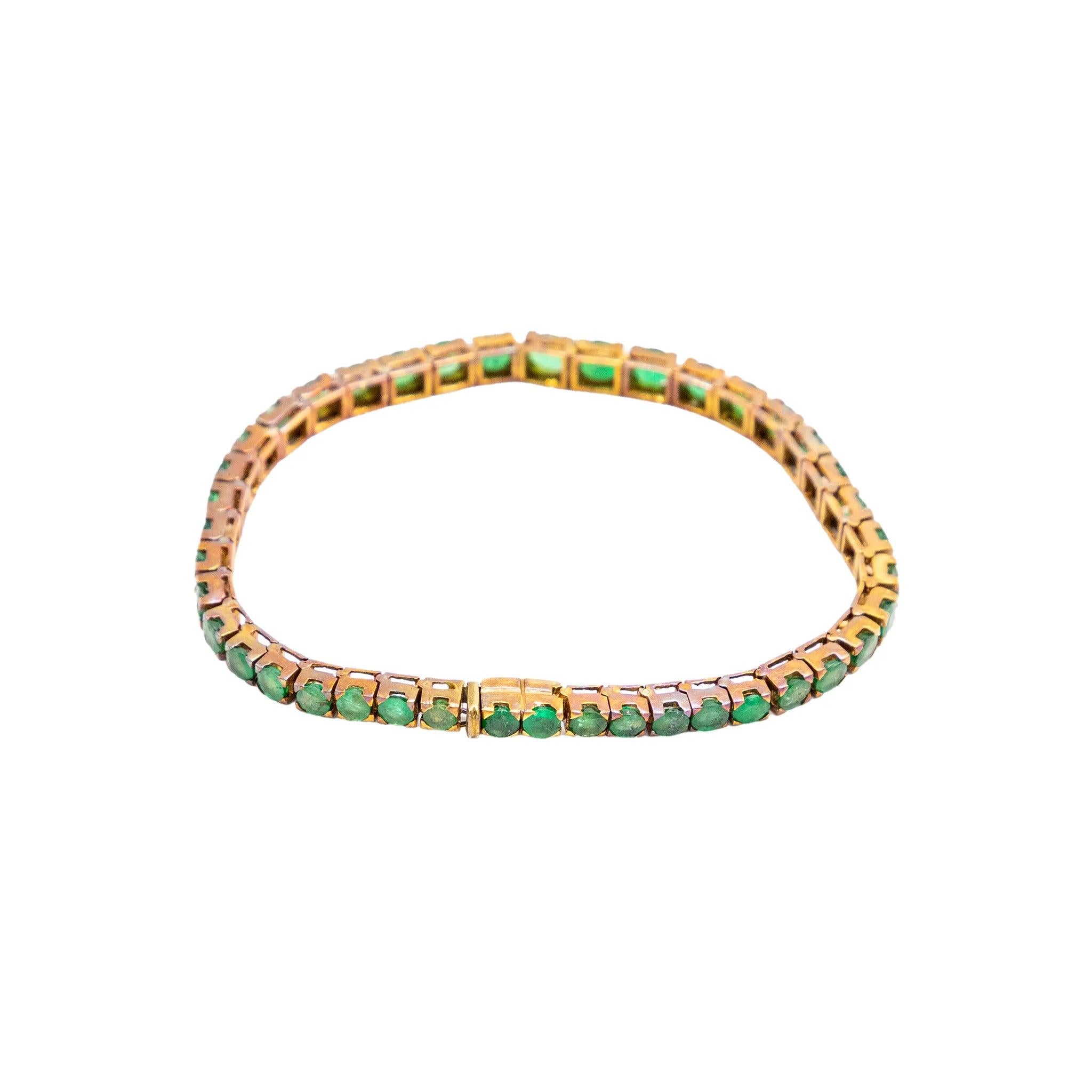 Pulsera de tenis vintage de oro de 18 quilates con 41 esmeraldas naturales - Años 80 en venta 1