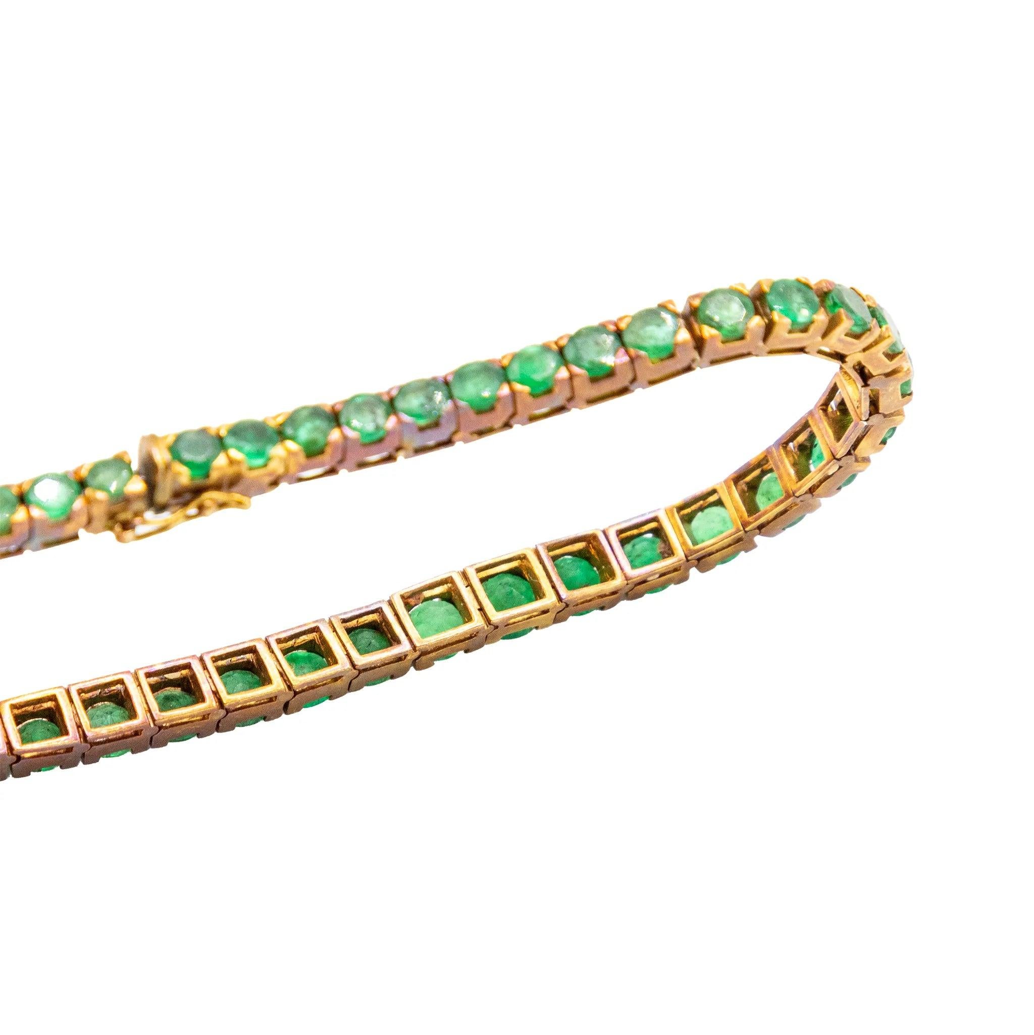 Pulsera de tenis vintage de oro de 18 quilates con 41 esmeraldas naturales - Años 80 en venta 2