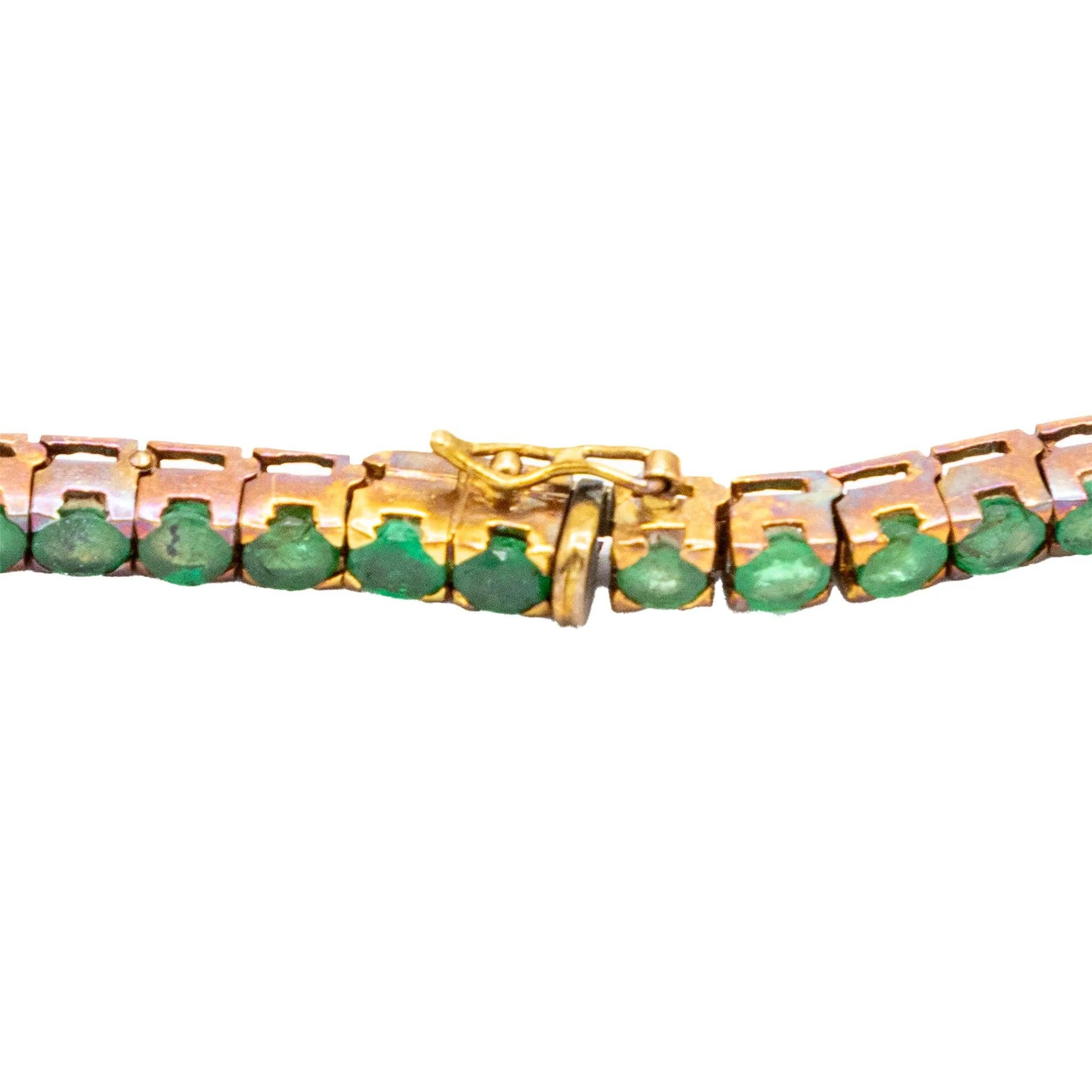 Pulsera de tenis vintage de oro de 18 quilates con 41 esmeraldas naturales - Años 80 en venta 3