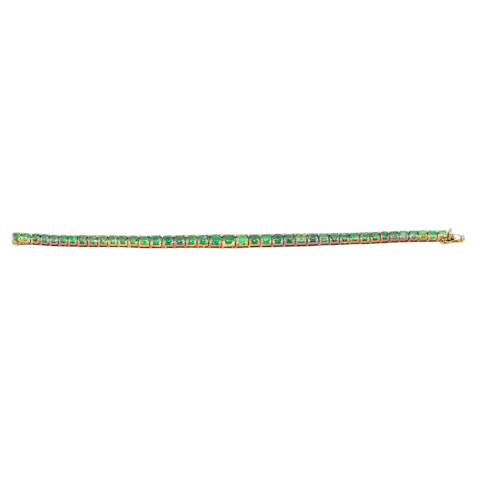 Pulsera de tenis vintage de oro de 18 quilates con 41 esmeraldas naturales - Años 80 en venta