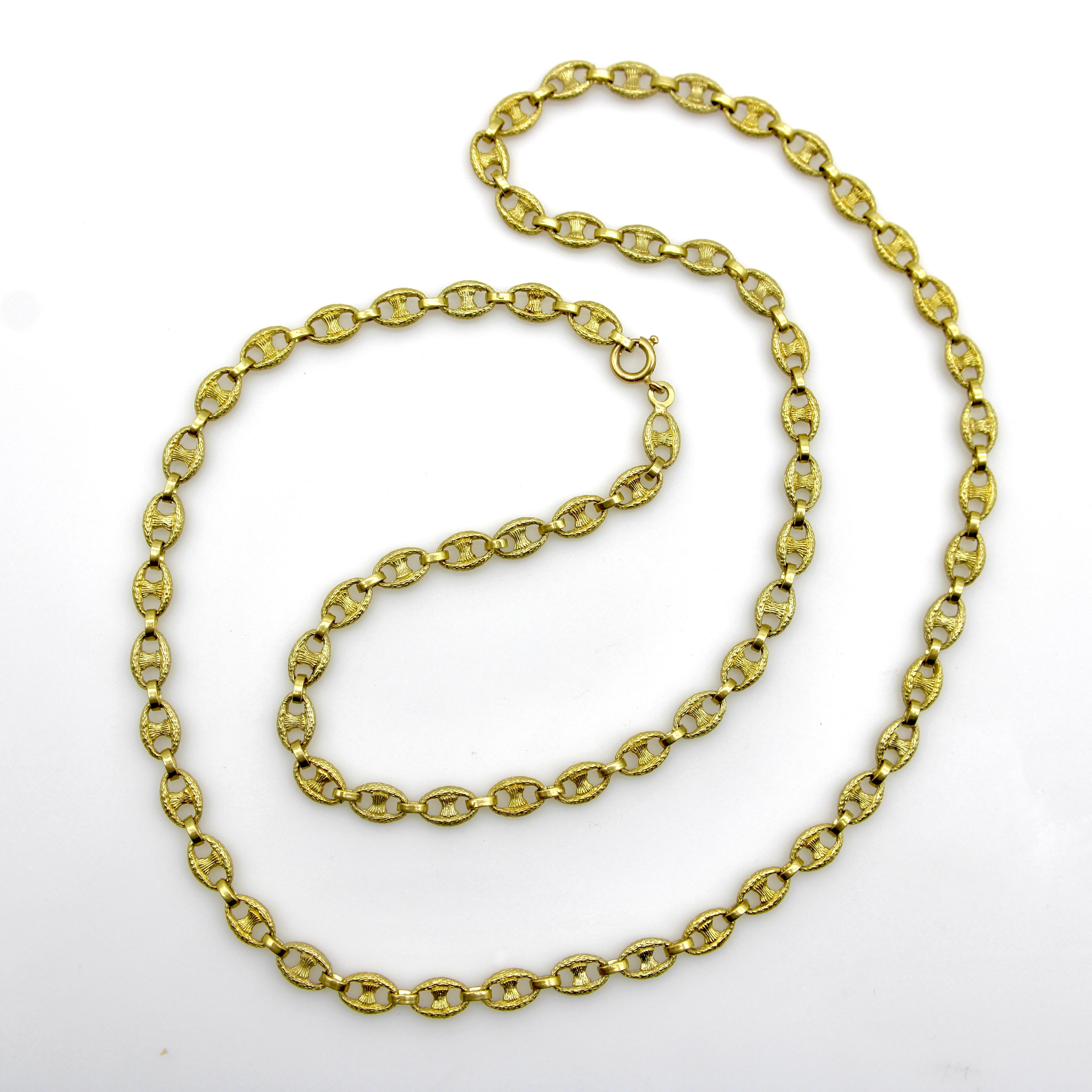 Contemporain Vintage 18K Gold Textured Mariners Link Italian Chain (Chaîne italienne à maillons en forme de Marin) en vente