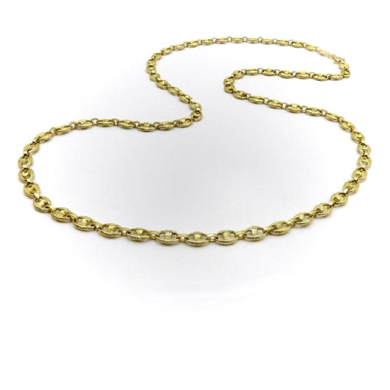Vintage 18K Gold Textured Mariners Link Italian Chain (Chaîne italienne à maillons en forme de Marin) Bon état - En vente à Venice, CA