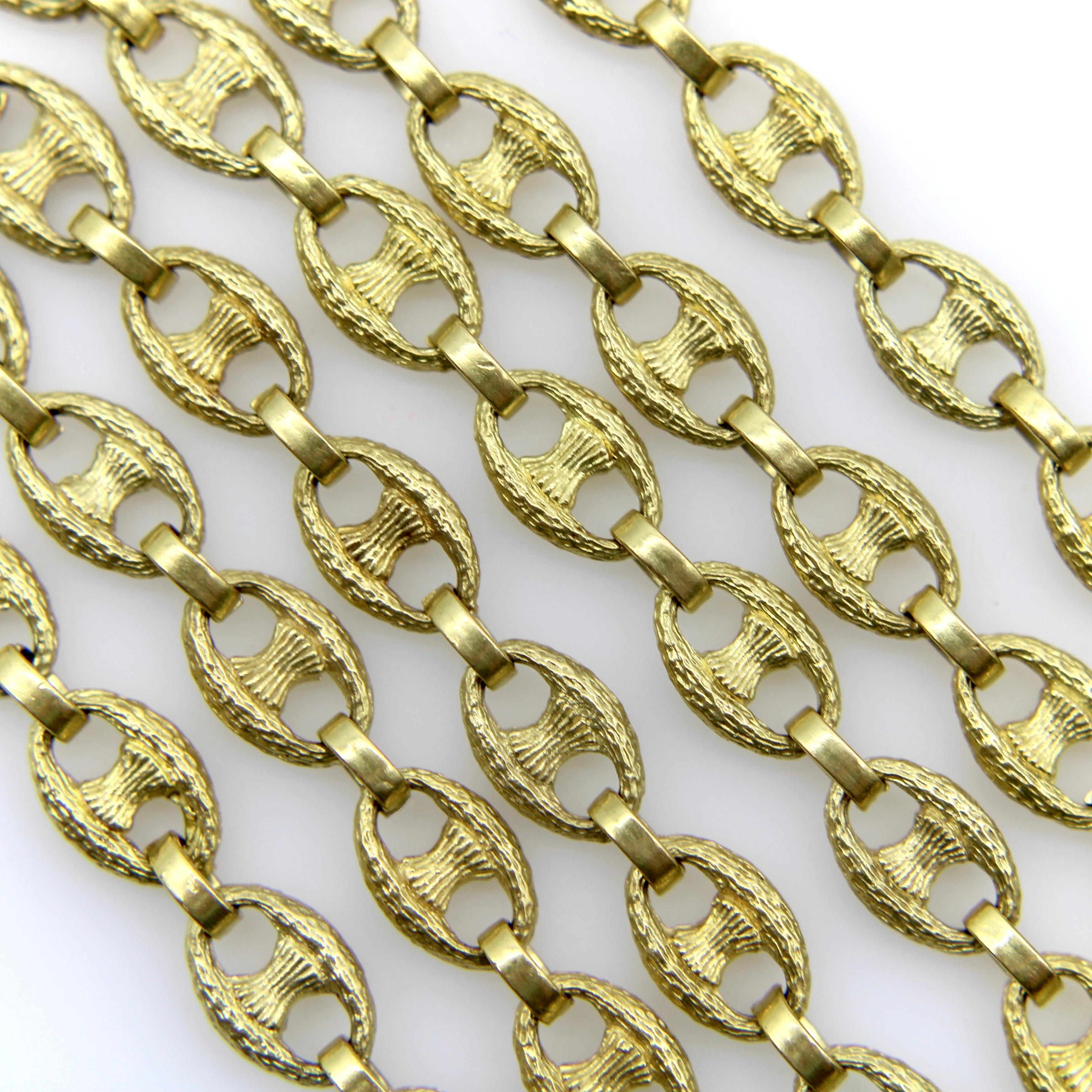 Vintage 18K Gold Textured Mariners Link Italian Chain (Chaîne italienne à maillons en forme de Marin) Unisexe en vente