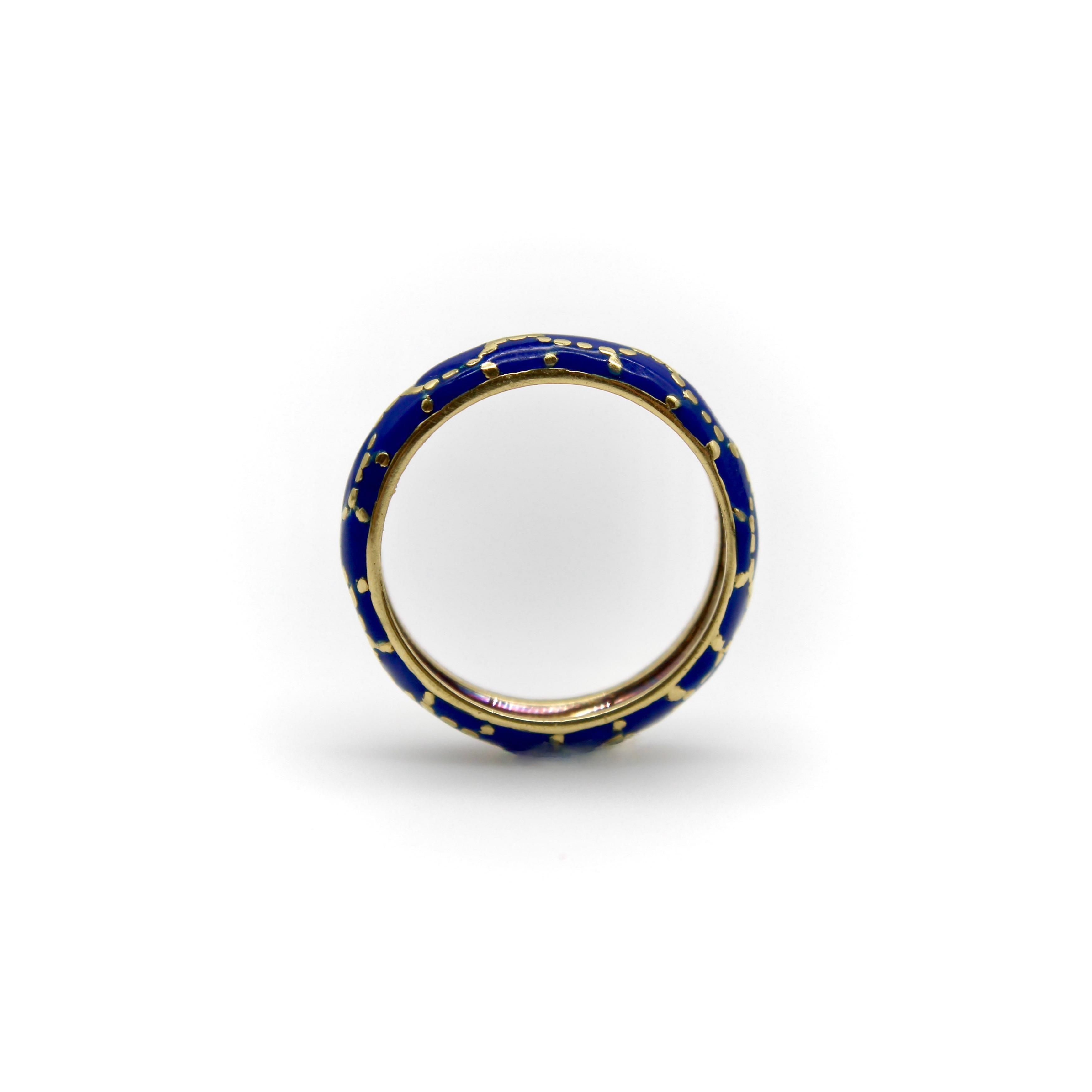 Femenino o masculino Vintage 18K Gold Tiffany & Co. Blue Enamel Ring / Band en venta