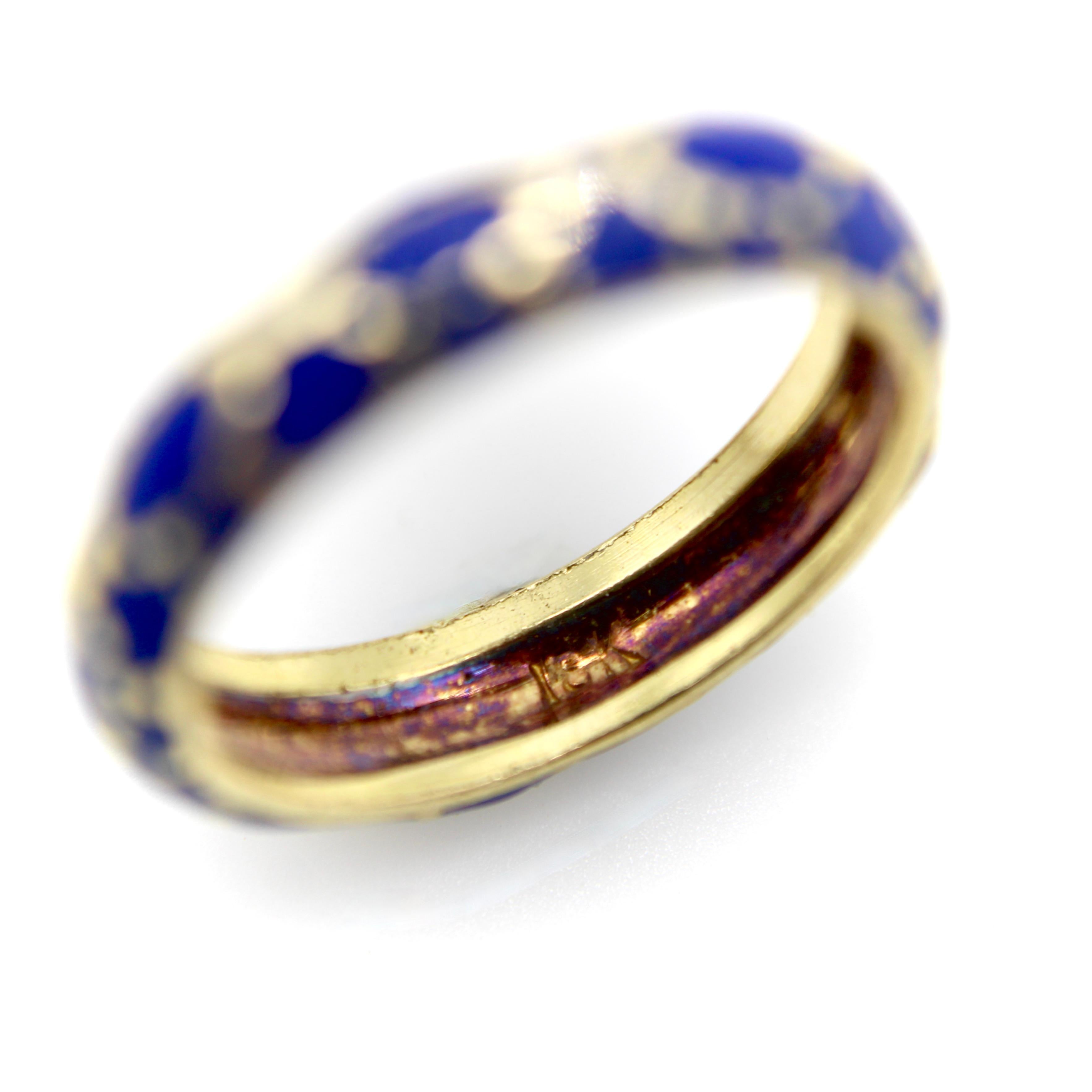 Vintage 18K Gold Tiffany & Co. Blue Enamel Ring / Band en venta 2