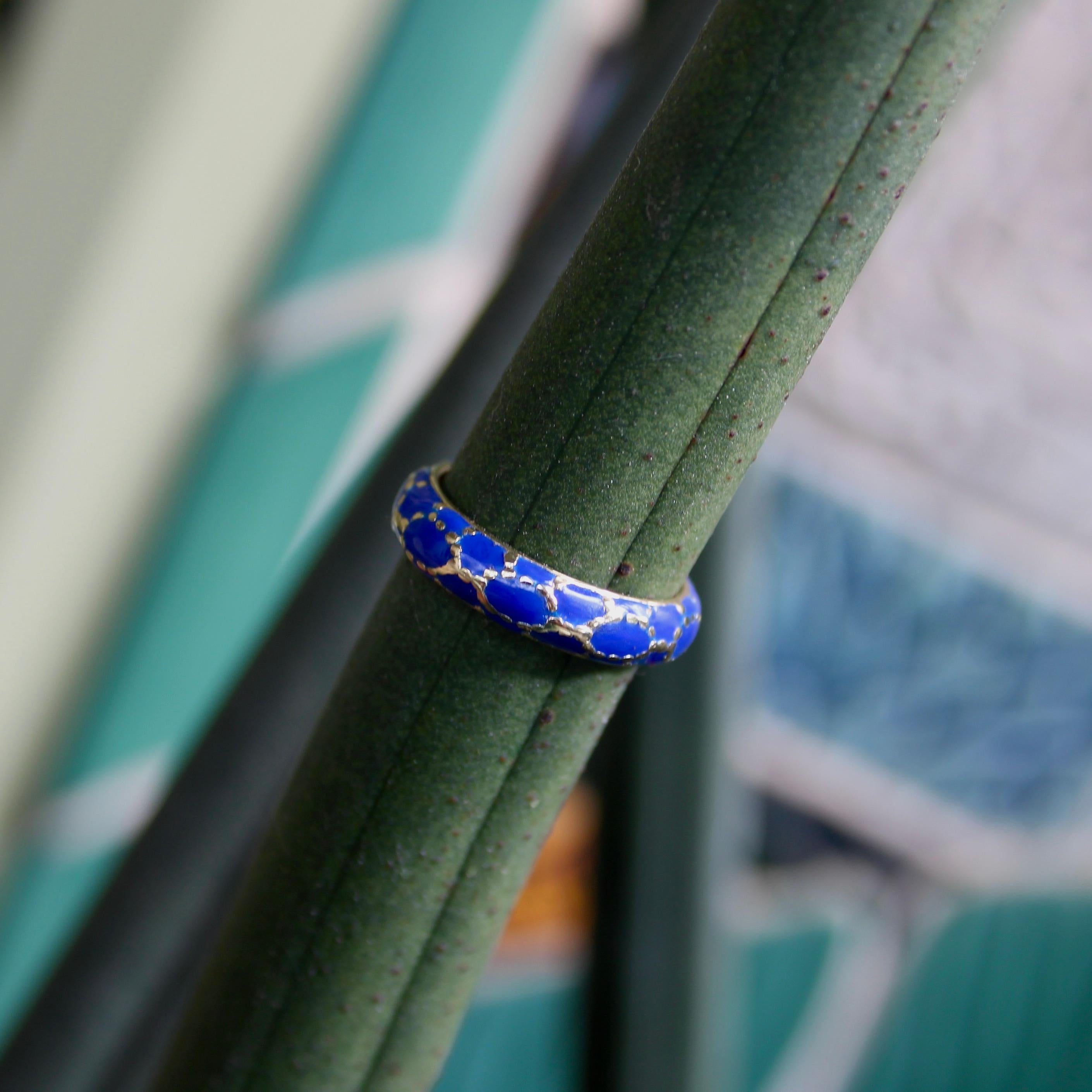 Vintage 18K Gold Tiffany & Co. Blue Enamel Ring / Band en venta 3