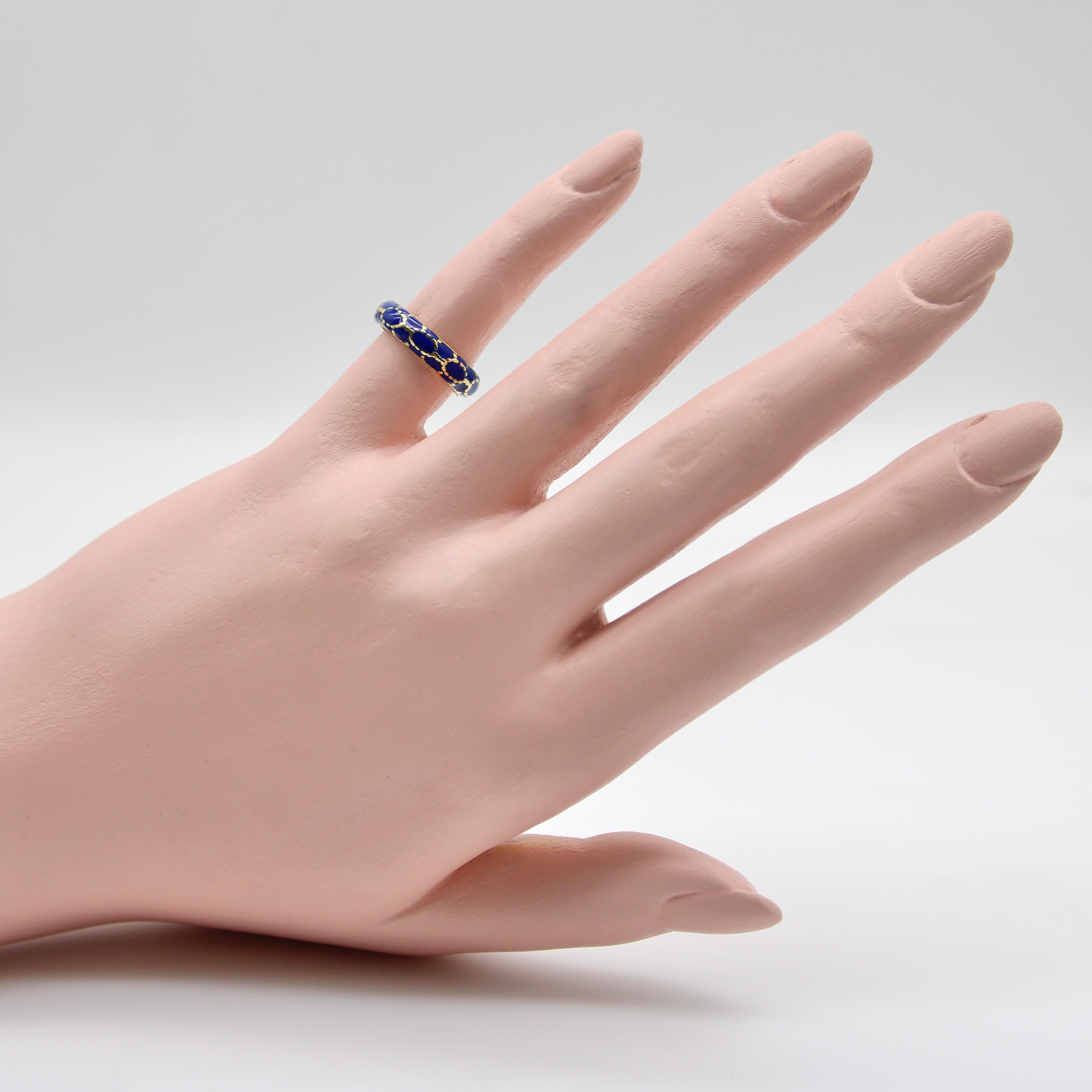 Vintage 18K Gold Tiffany & Co. Blue Enamel Ring / Band en venta 4