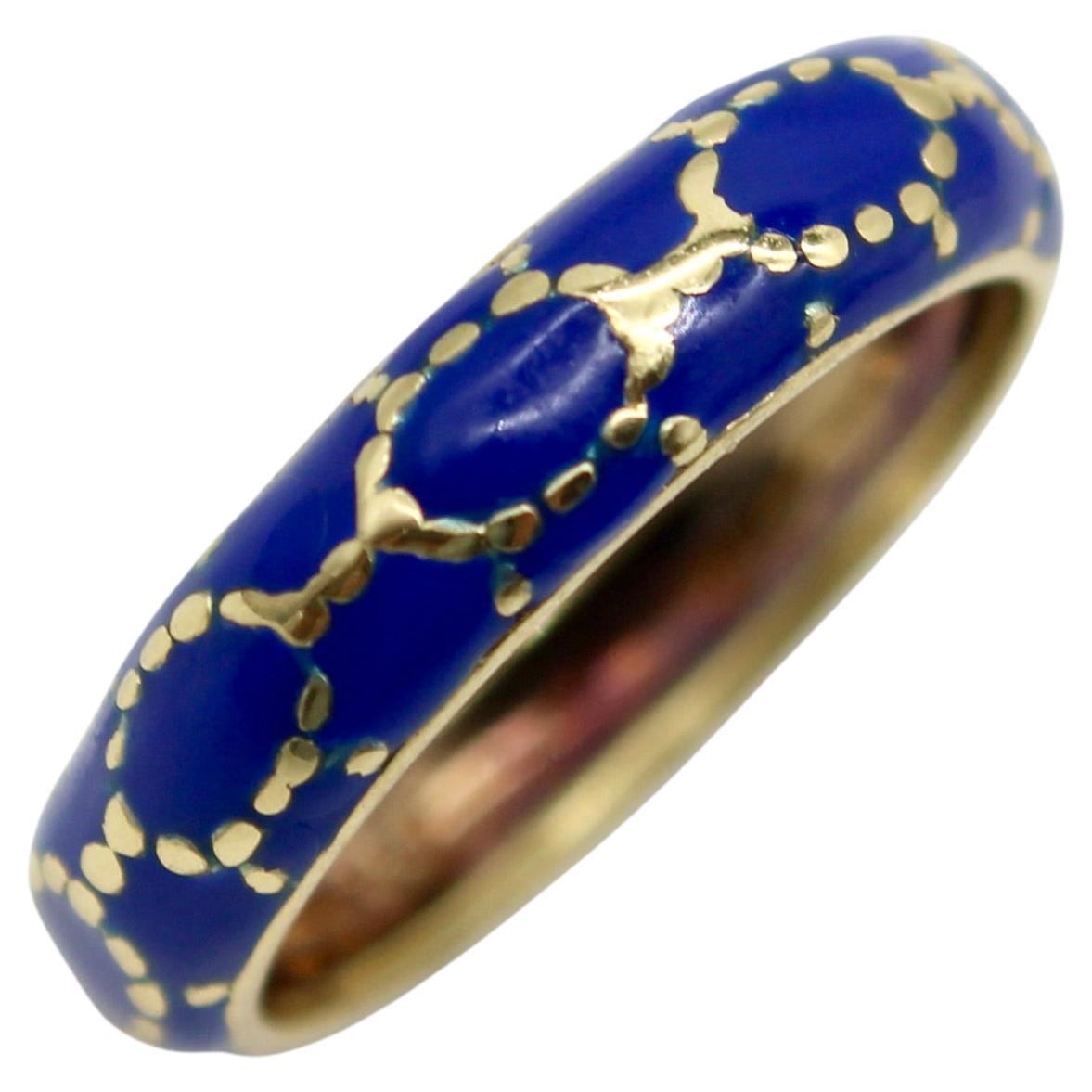Vintage 18K Gold Tiffany & Co. Blue Enamel Ring / Band