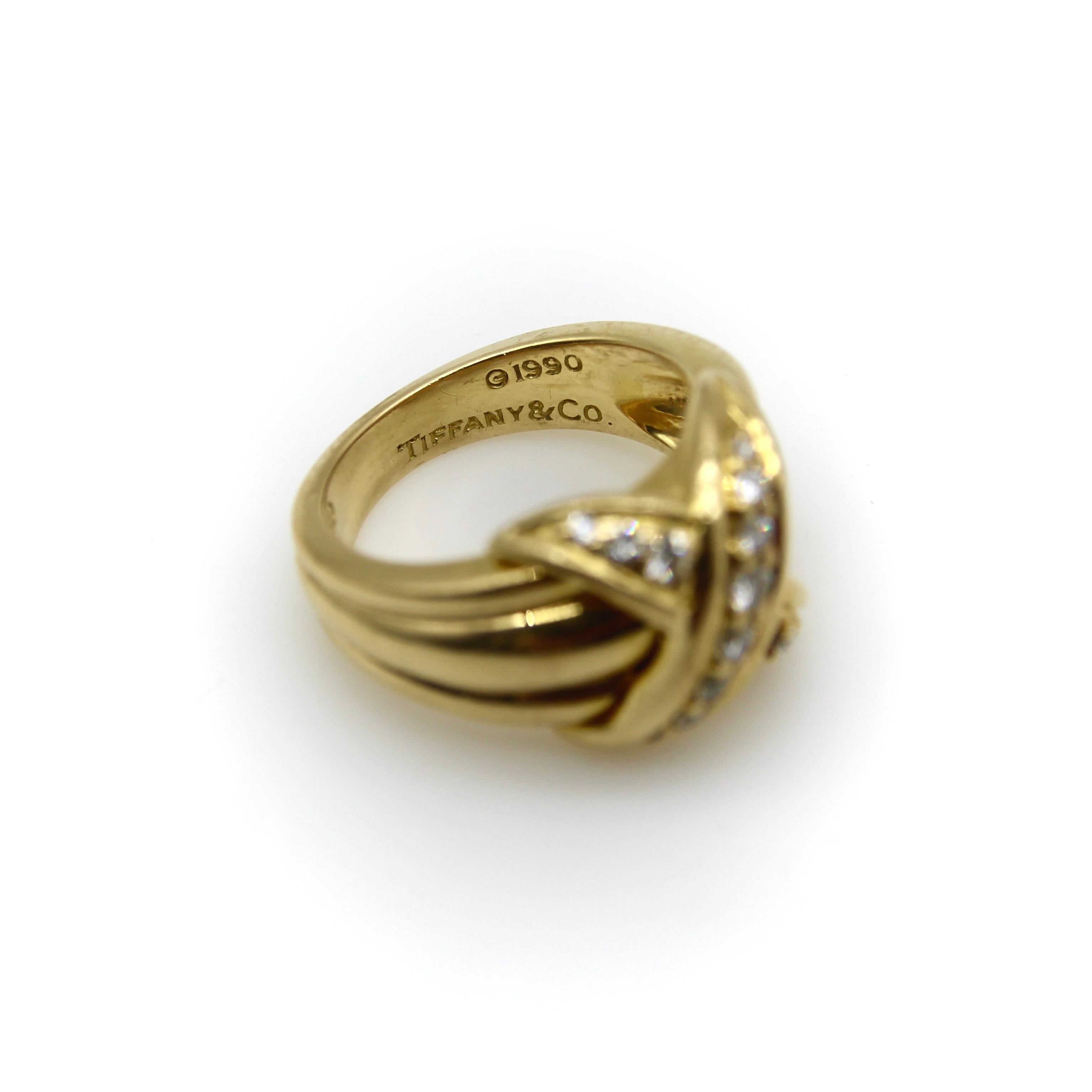 Modern Vintage 18K Gold Tiffany & Co. Diamond Large “X” Ring  For Sale