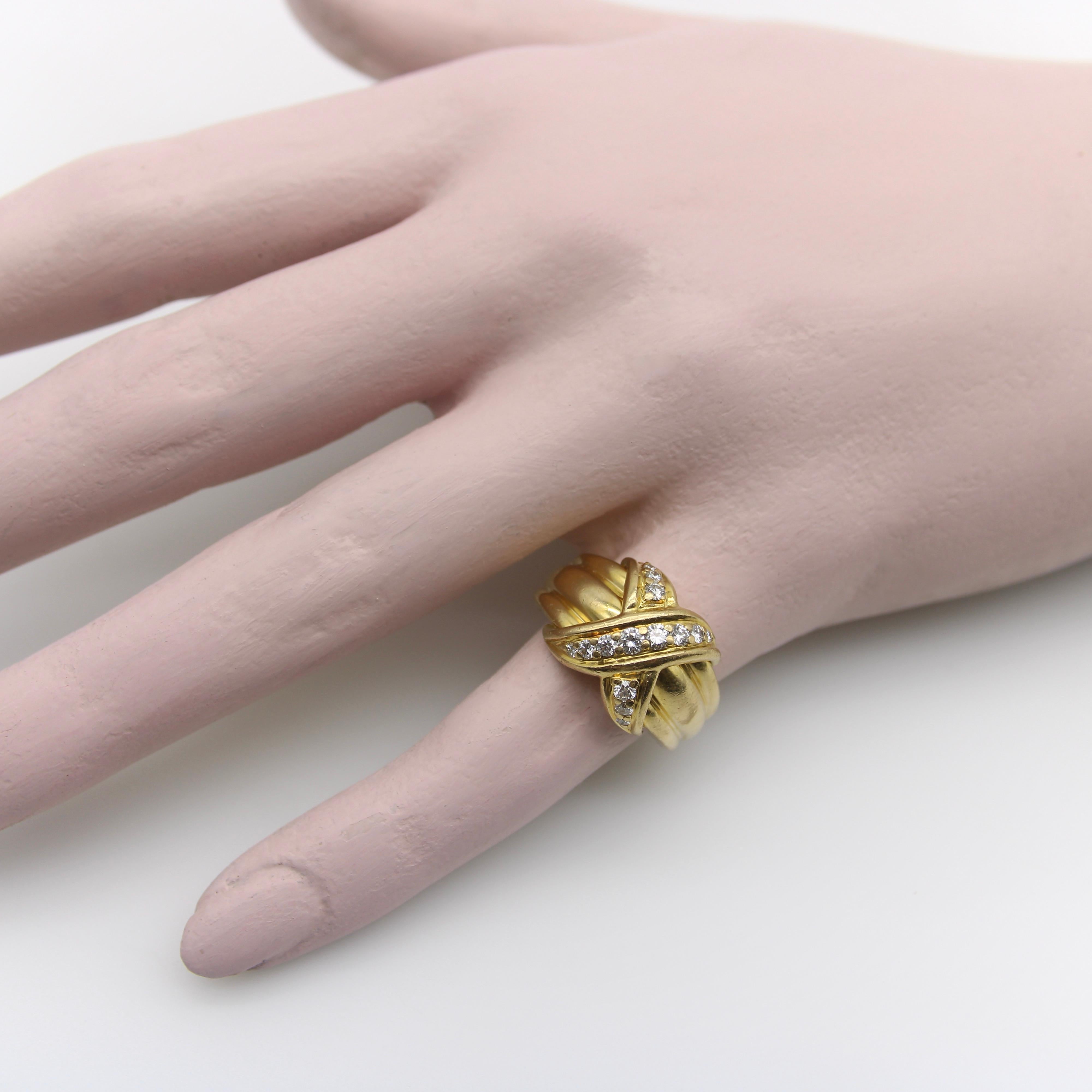 Vintage 18K Gold Tiffany & Co. Diamond Large “X” Ring  2