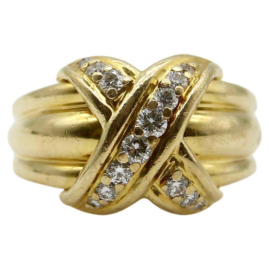 Vintage 18K Gold Tiffany & Co. Diamond Large “X” Ring  For Sale