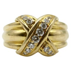 Vintage 18K Gold Tiffany & Co. Diamond Large “X” Ring 