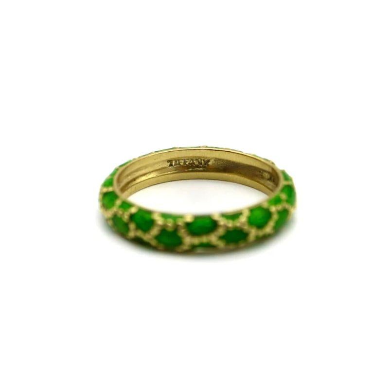 Modern Vintage 18K Gold Tiffany & Co. Green Enamel Ring