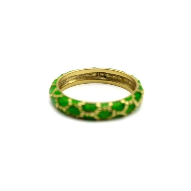 Vintage 18K Gold Tiffany & Co. Green Enamel Ring In Good Condition In Venice, CA