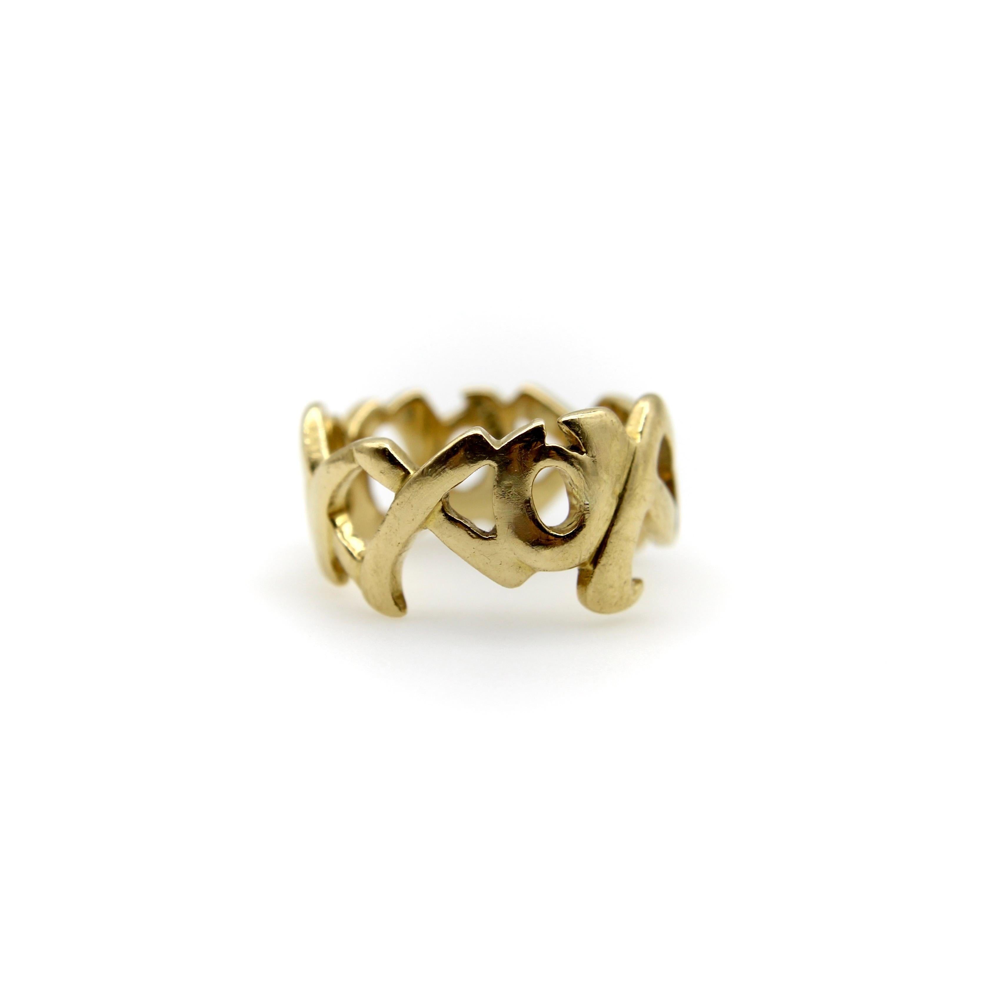 Vintage 18K Gold Tiffany & Co. Paloma Picasso Graffiti Kiss-Ring im Zustand „Gut“ im Angebot in Venice, CA