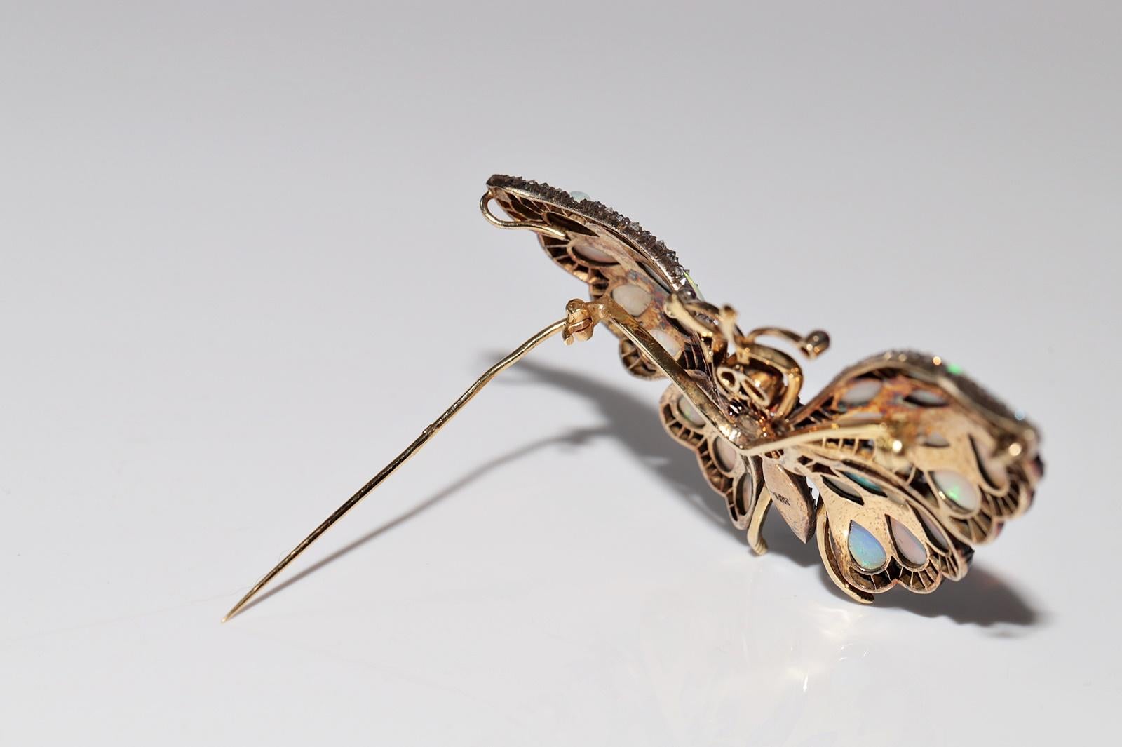 18 Karat Gold Top Silber Vintage  Natürlicher Diamant und Opal Schmetterling Brosche im Angebot 5