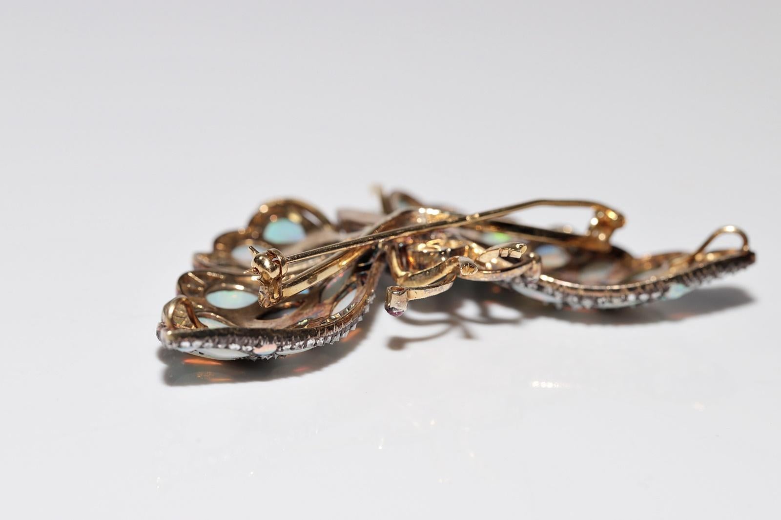 18 Karat Gold Top Silber Vintage  Natürlicher Diamant und Opal Schmetterling Brosche im Angebot 7