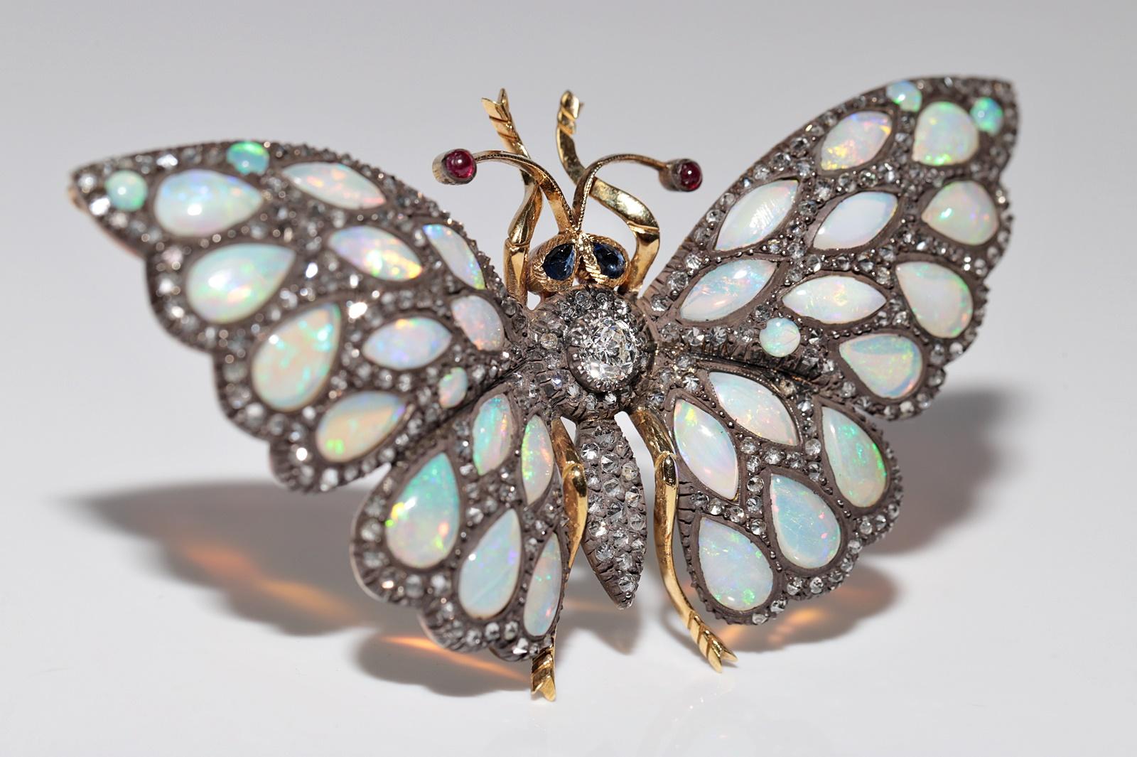 18 Karat Gold Top Silber Vintage  Natürlicher Diamant und Opal Schmetterling Brosche im Zustand „Gut“ im Angebot in Fatih/İstanbul, 34