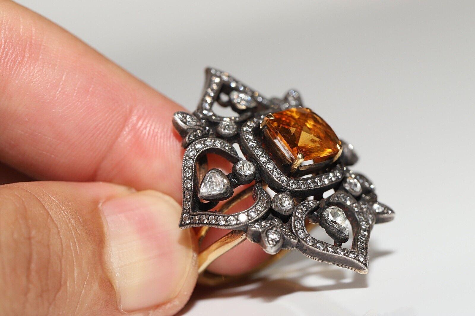 Vintage 18k Gold Top Silver Natural Diamond And Topaz Decorated Strong Ring  For Sale 5