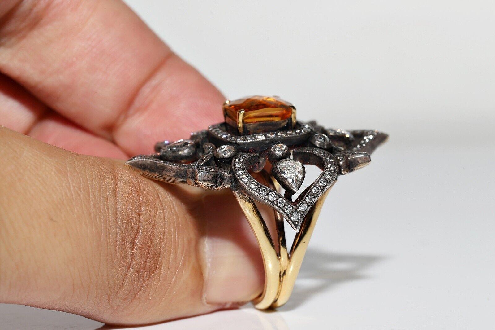 18 Karat Gold Top Silber Natürlicher Diamant und Topas Dekorierter starker Ring (Retro) im Angebot