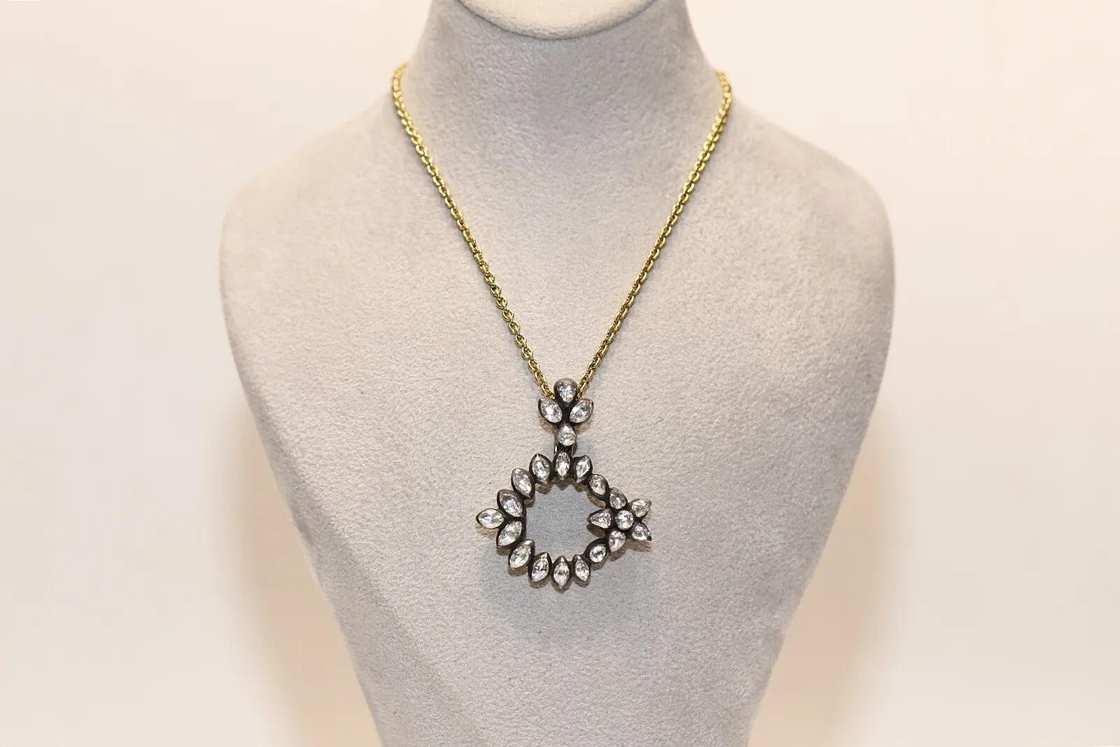 Vintage 18k Gold Top Silver Natural Rose Cut Diamond Moon Star Pendant Necklace For Sale 6