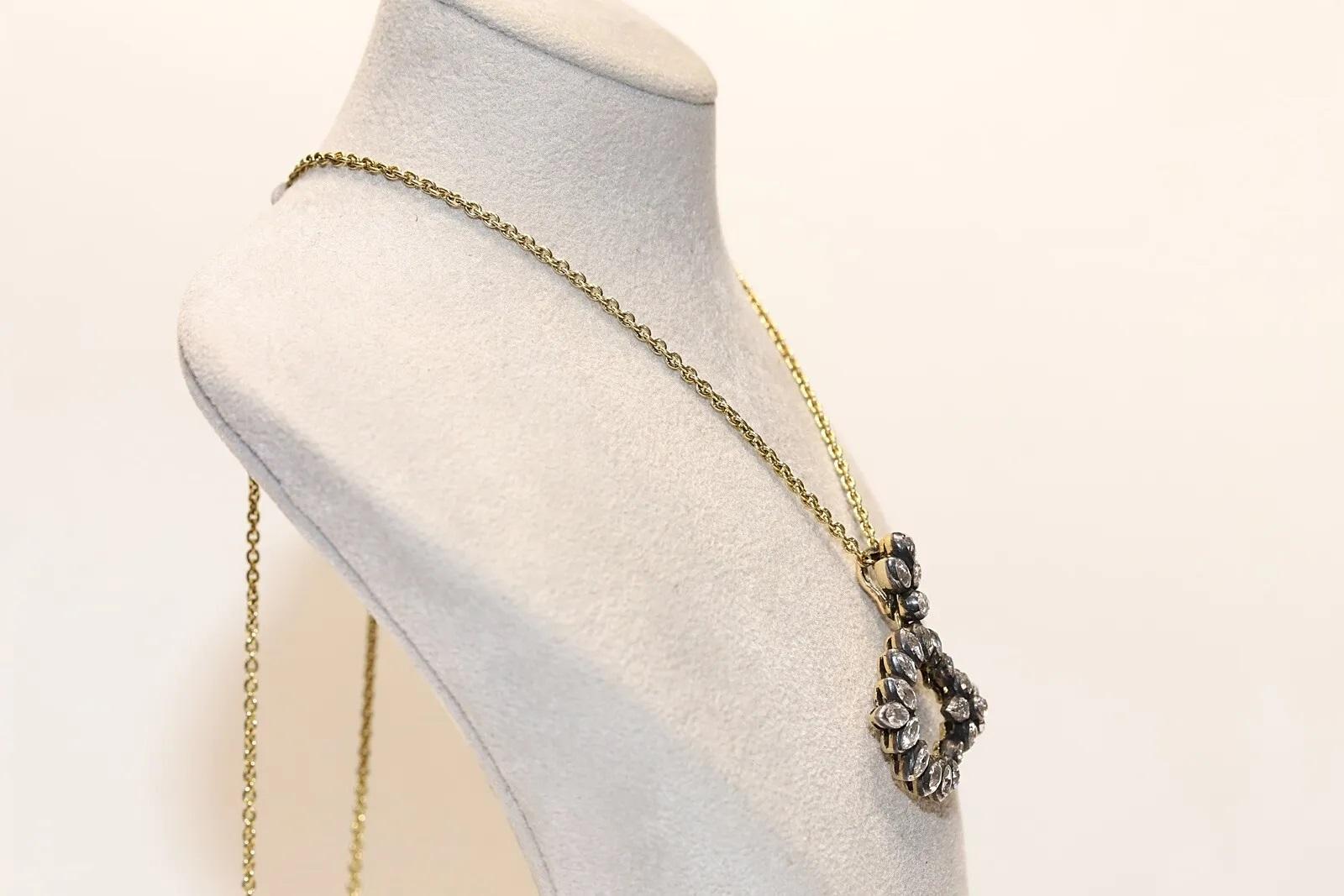 Vintage 18k Gold Top Silver Natural Rose Cut Diamond Moon Star Pendant Necklace For Sale 7