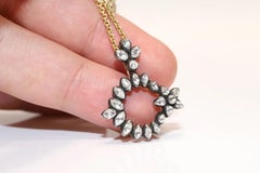 Vintage 18k Gold Top Silver Natural Rose Cut Diamond Moon Star Pendant Necklace