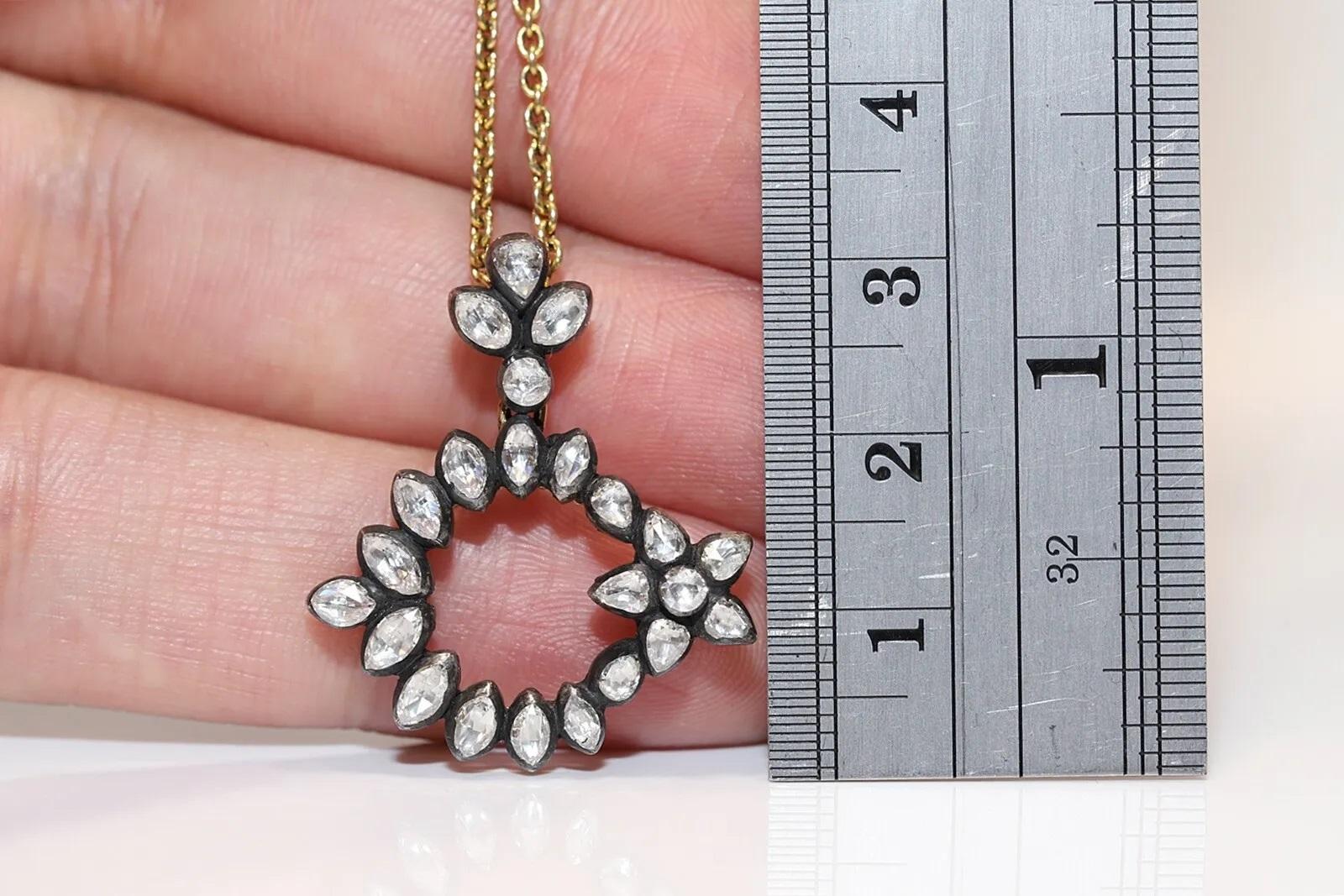 Vintage 18k Gold Top Silver Natural Rose Cut Diamond Moon Star Pendant Necklace For Sale 1