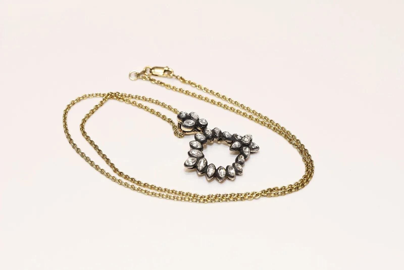 Vintage 18k Gold Top Silver Natural Rose Cut Diamond Moon Star Pendant Necklace For Sale 3