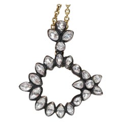 Collier pendentif étoile de lune vintage en or 18 carats, argent et diamants naturels taille rose