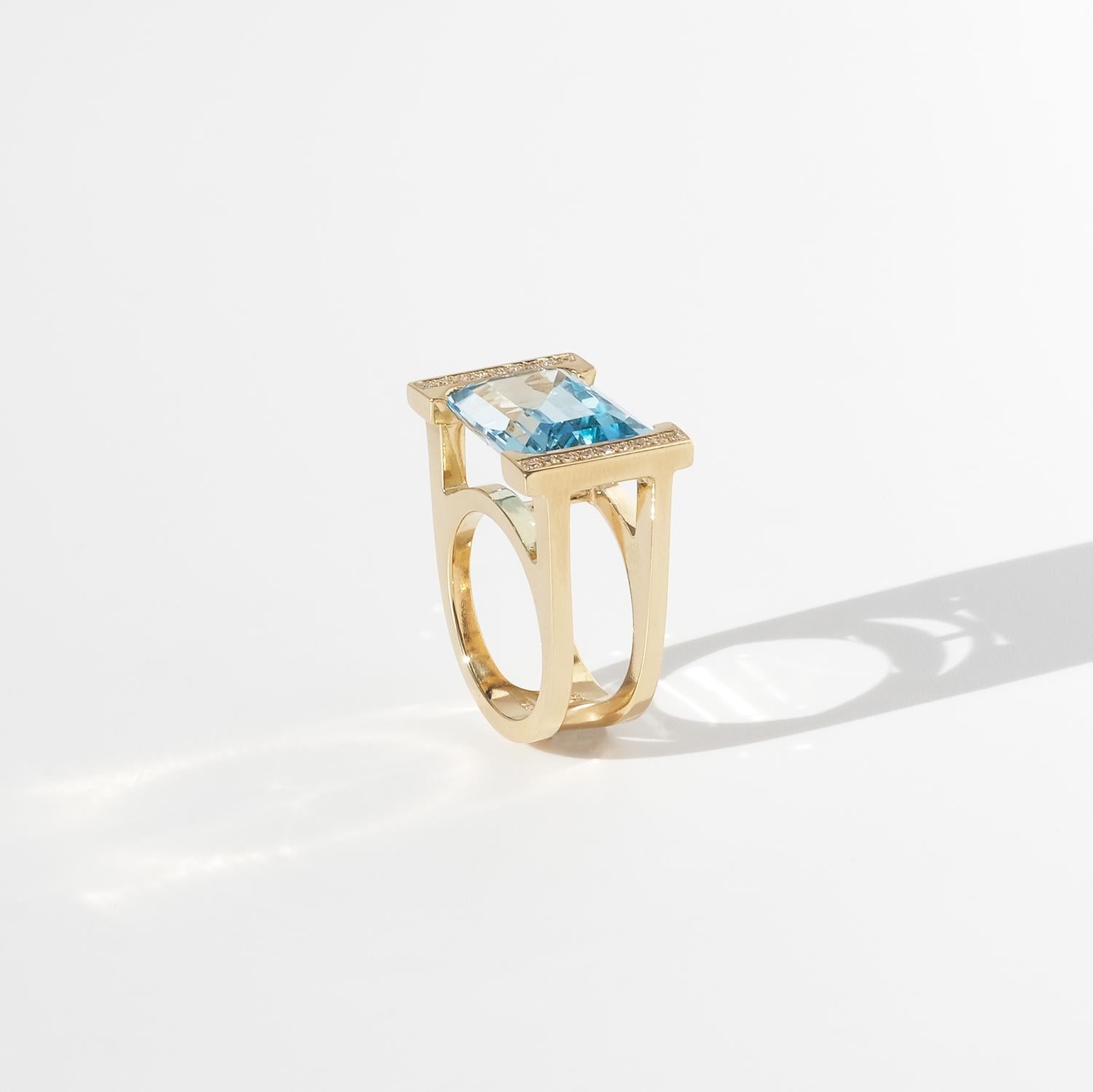 Emerald Cut Vintage 18K Gold, Topaz and Diamonds Ring by Horacio Ramirez Achinelli For Sale
