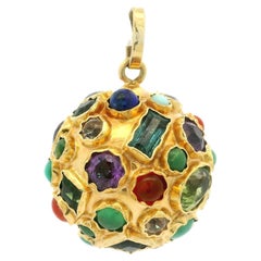 Colgante Sputnik Vintage de Oro de 18k Turmalina Amatista Coral Lapis Turquesa Bola