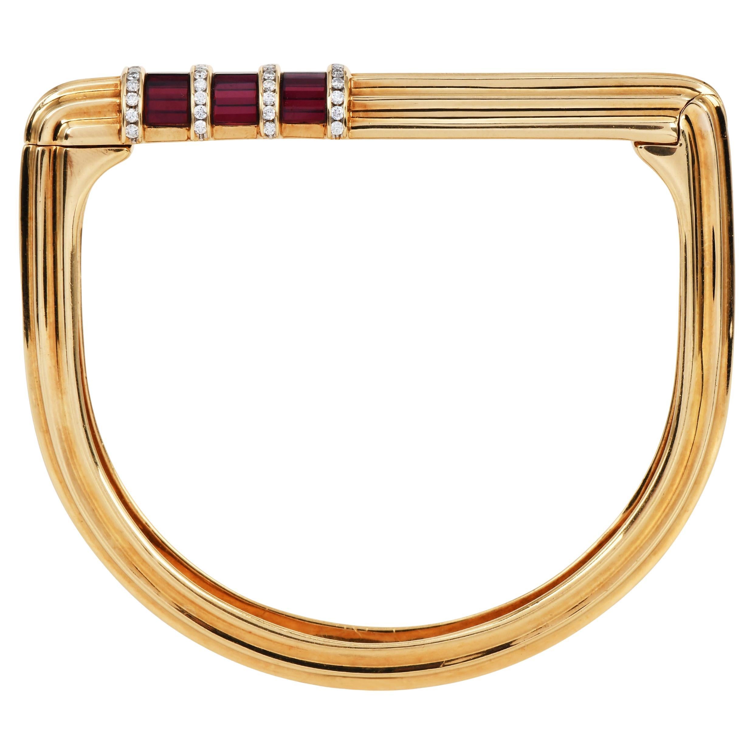 Vintage 18K Gold Turmalin und Diamant Einzigartige Geometrische Armspange Armband im Angebot