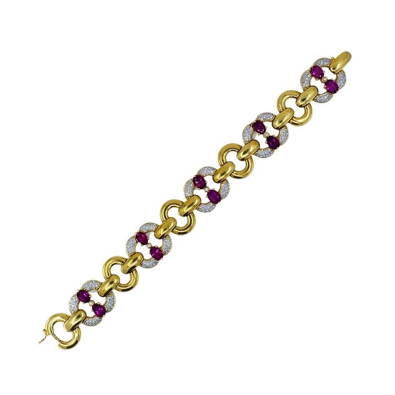 Vintage 18k Gold Tourmaline Diamond Bracelet In Excellent Condition For Sale In Beverly Hills, CA