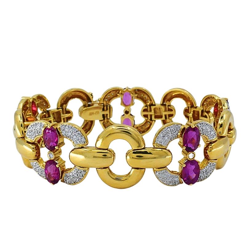 Vintage 18k Gold Tourmaline Diamond Bracelet For Sale 1