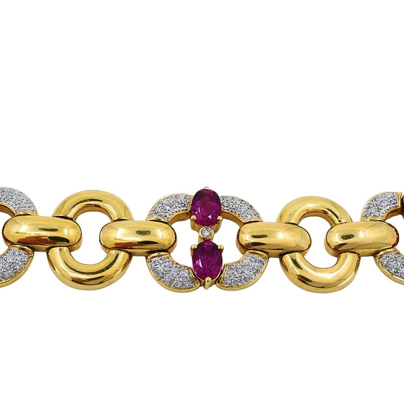 Vintage 18k Gold Tourmaline Diamond Bracelet For Sale 3