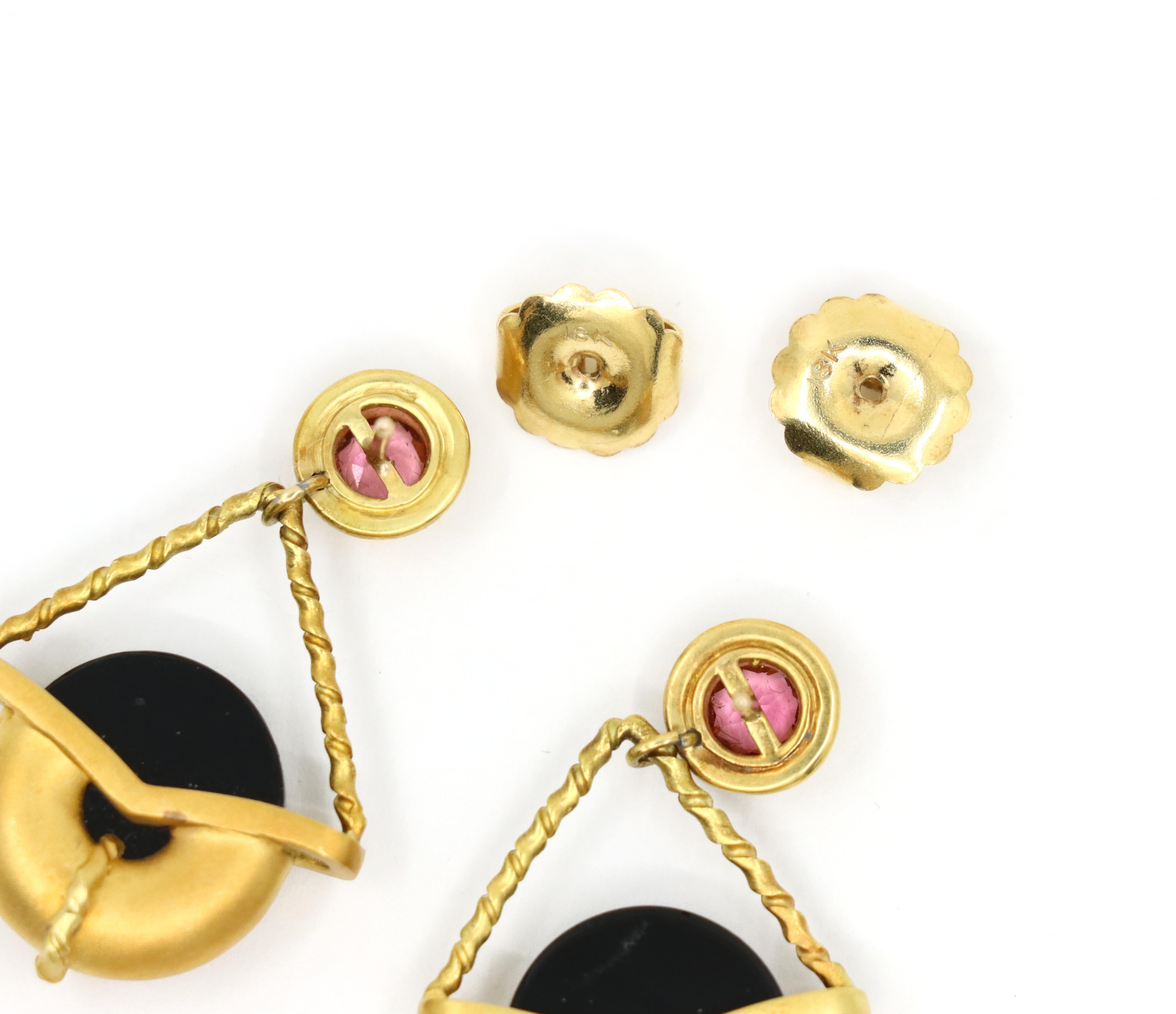 Vintage 18K Gold Tourmaline Onyx Earring For Sale 4