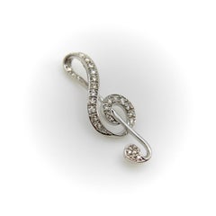 Vintage 18K Gold Treble Clef Diamond Encrusted Pendant