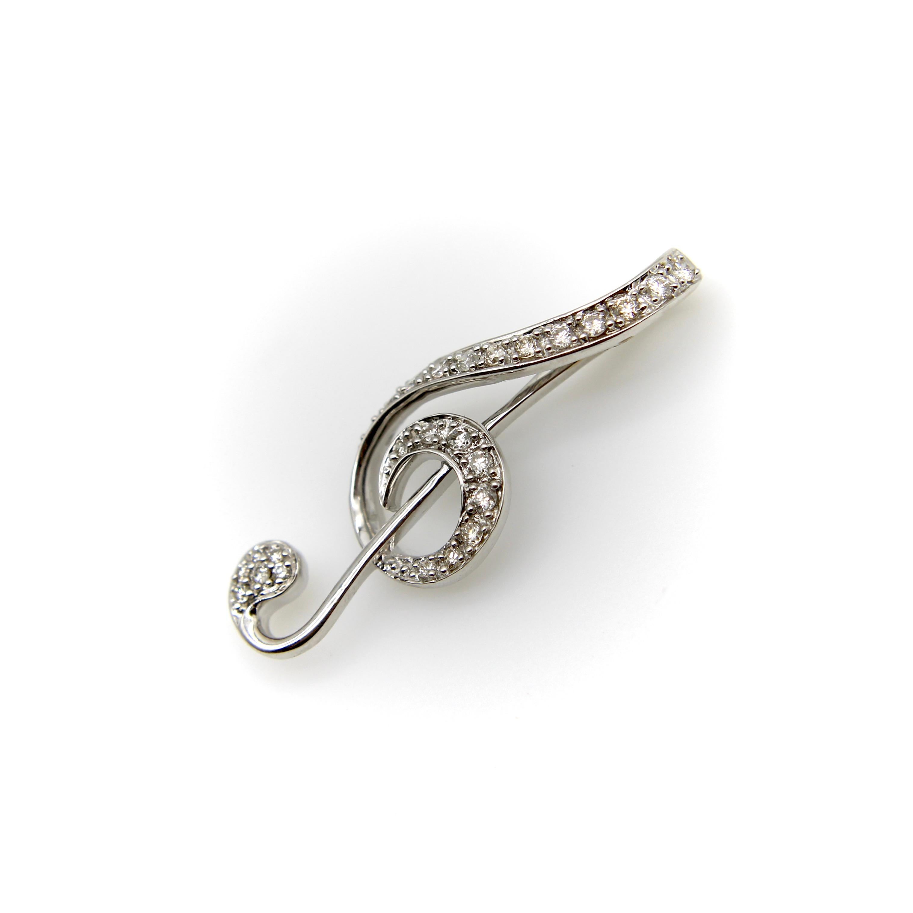 Vintage 18K Gold Violinschlüssel Diamond Encrusted Anhänger (Rundschliff) im Angebot