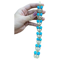Pulsera Floral Vintage de Oro de 18K con Turquesa y Diamantes