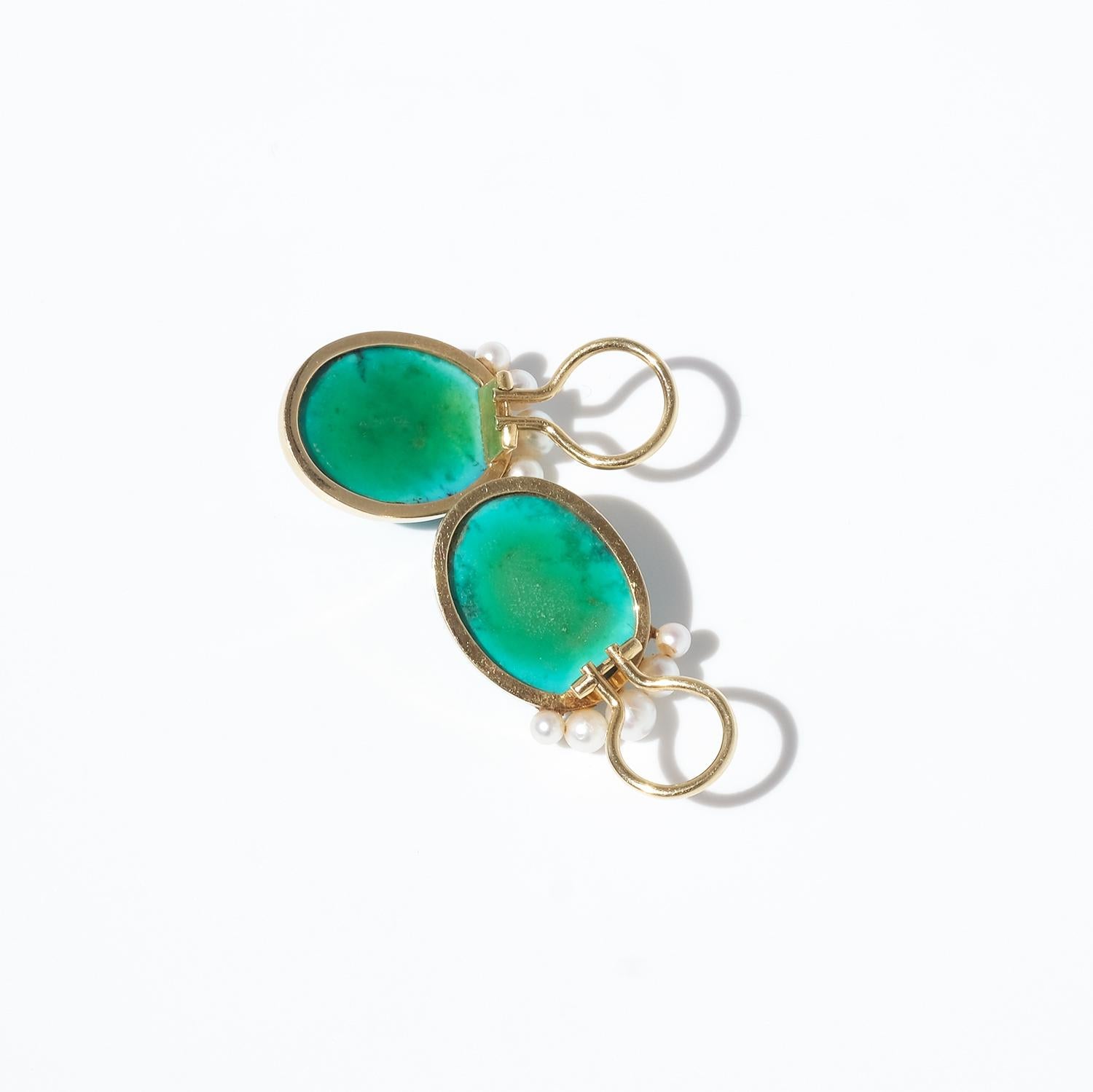 Women's Vintage 18K Gold, Turquoise and Pearl Earrings by Hugo Strömdahl Made 1956 For Sale