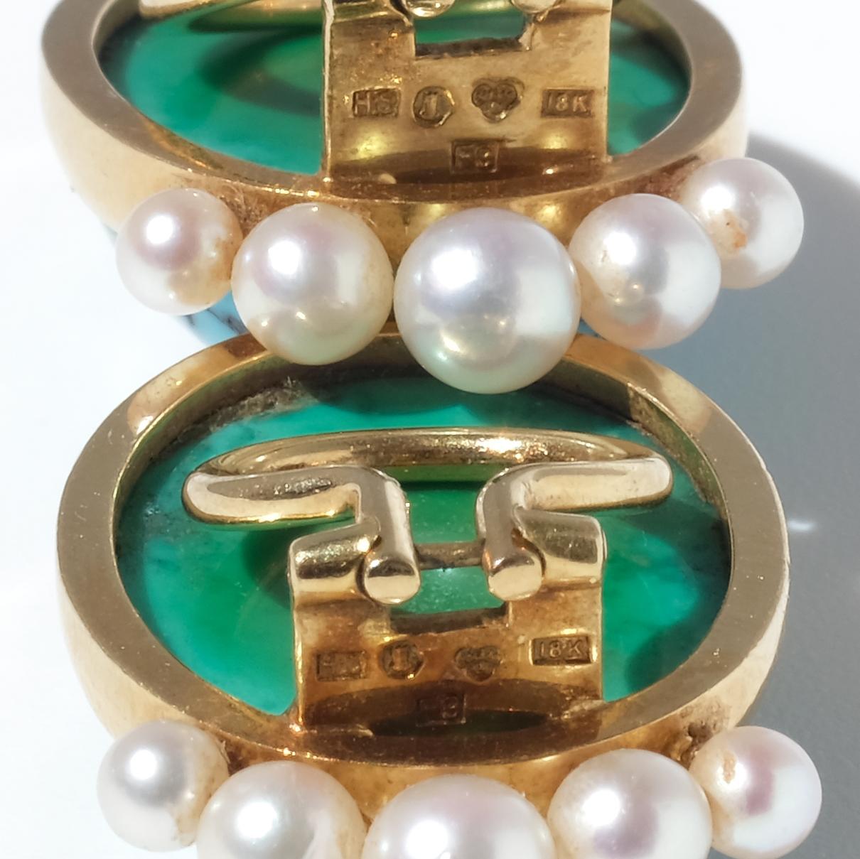 Vintage 18K Gold, Turquoise and Pearl Earrings by Hugo Strömdahl Made 1956 For Sale 2