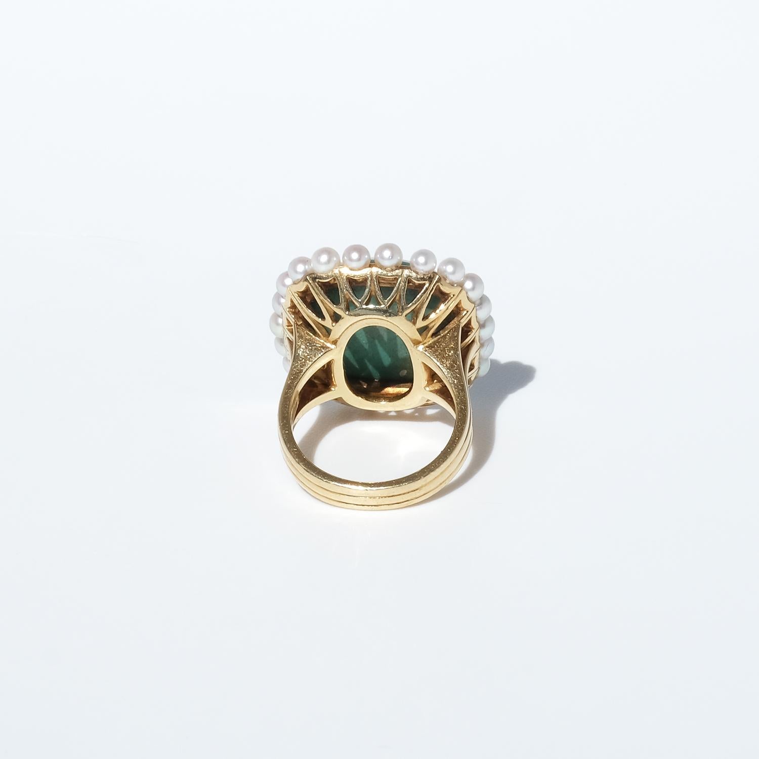Women's or Men's Vintage 18K Gold, Turquoise and Pearl Ring by Swedish Hugo Strömdahl Made 1959