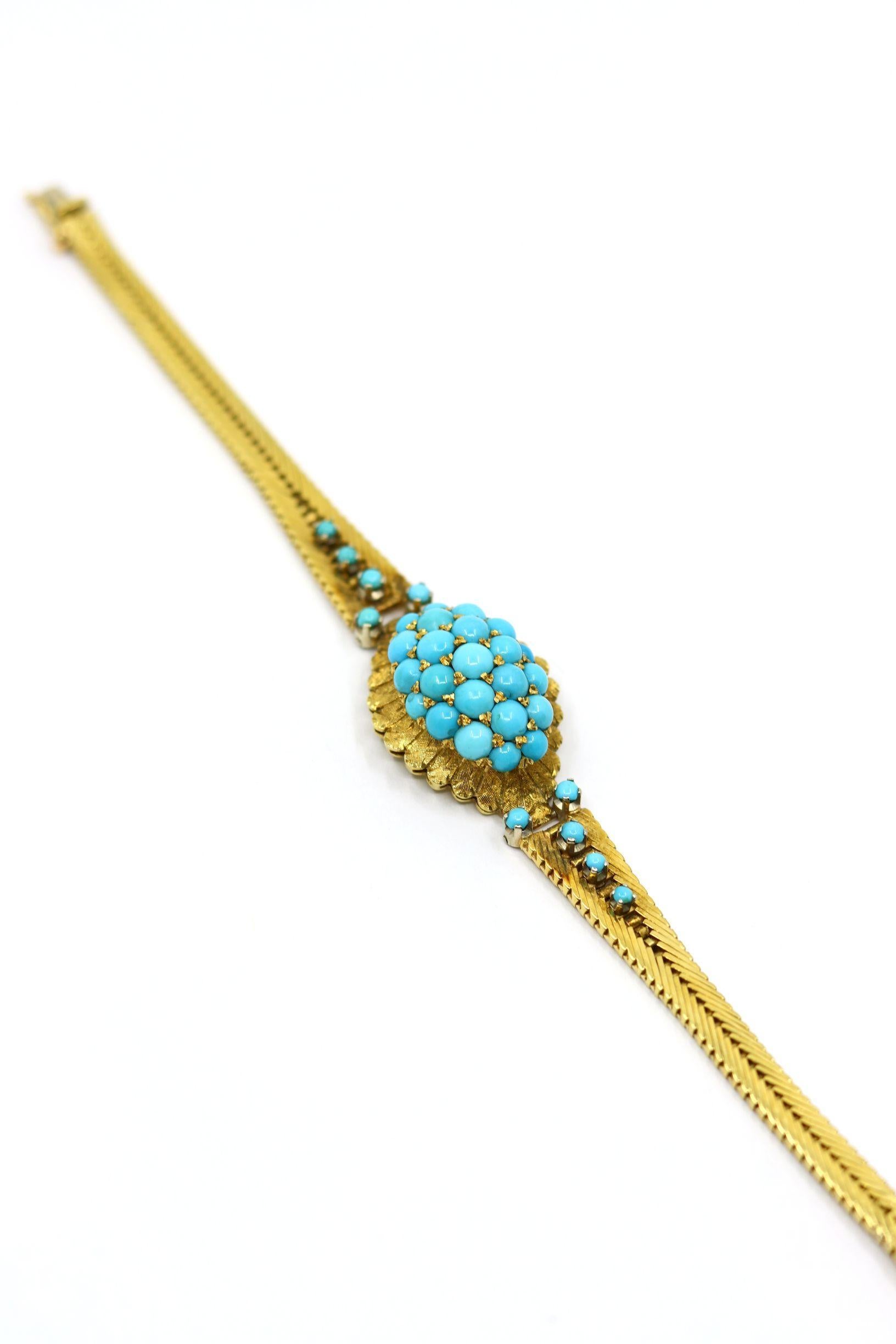 Bracciale con perline turchesi in oro 18 carati vintage in vendita 5